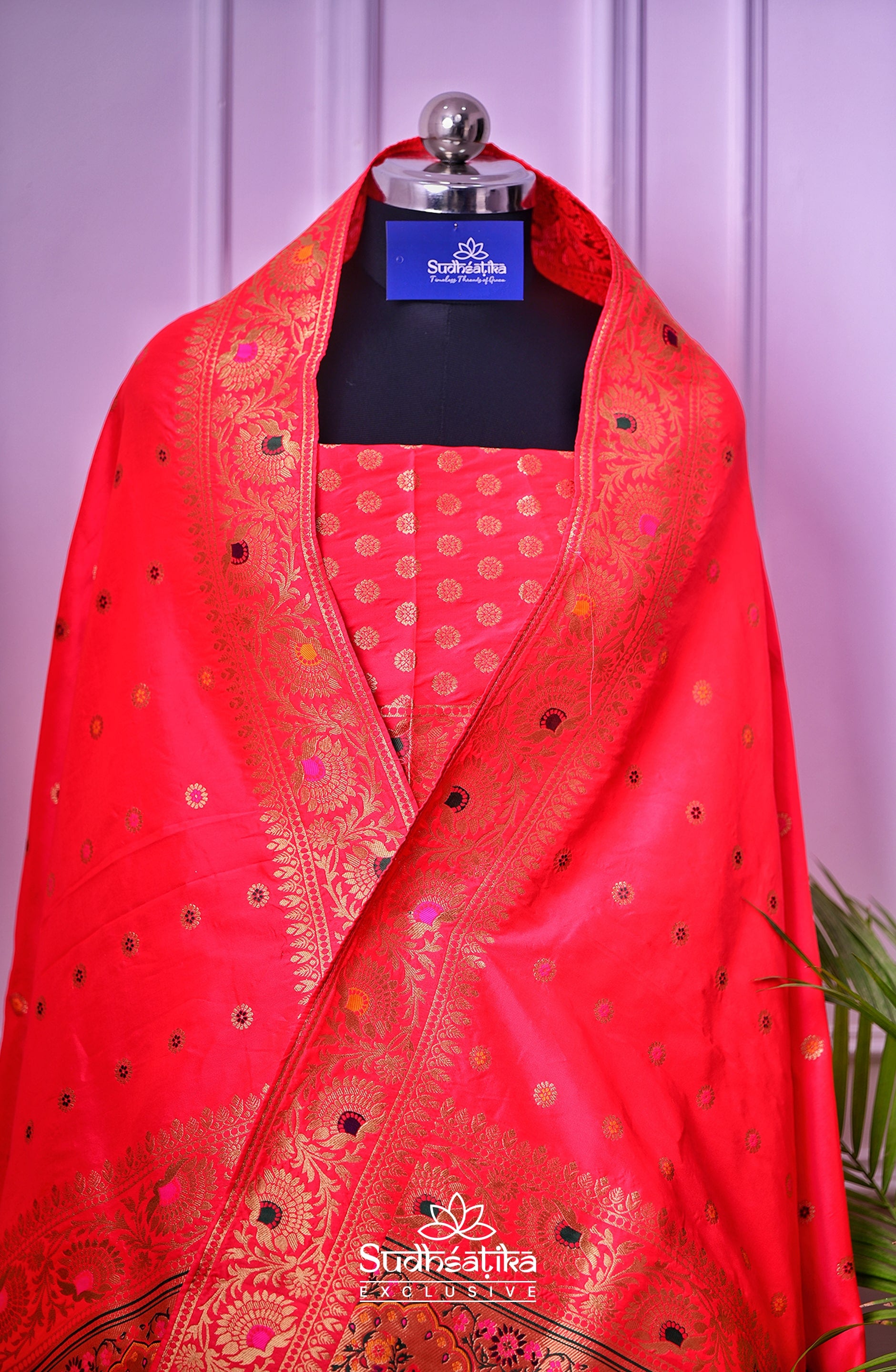 Rooh-e-Rang Red Banarasi Zari Lehenga Set with Unstitched Blouse