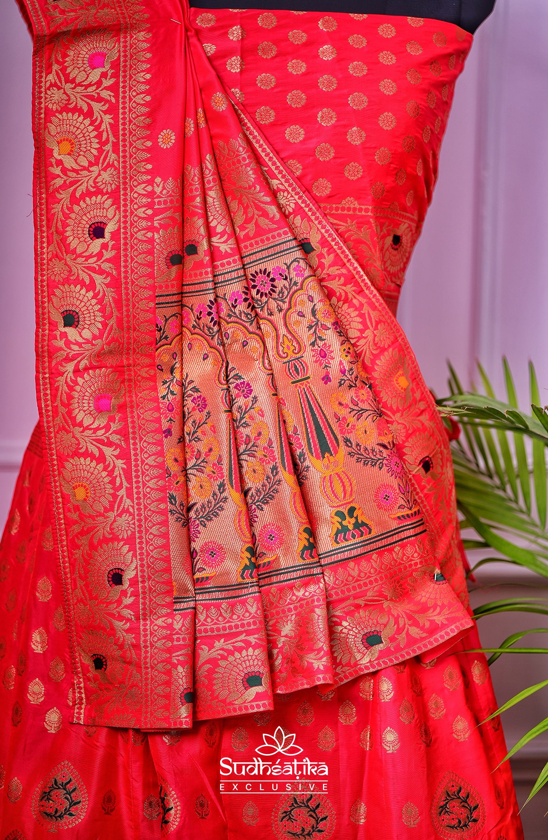 Rooh-e-Rang Red Banarasi Zari Lehenga Set with Unstitched Blouse