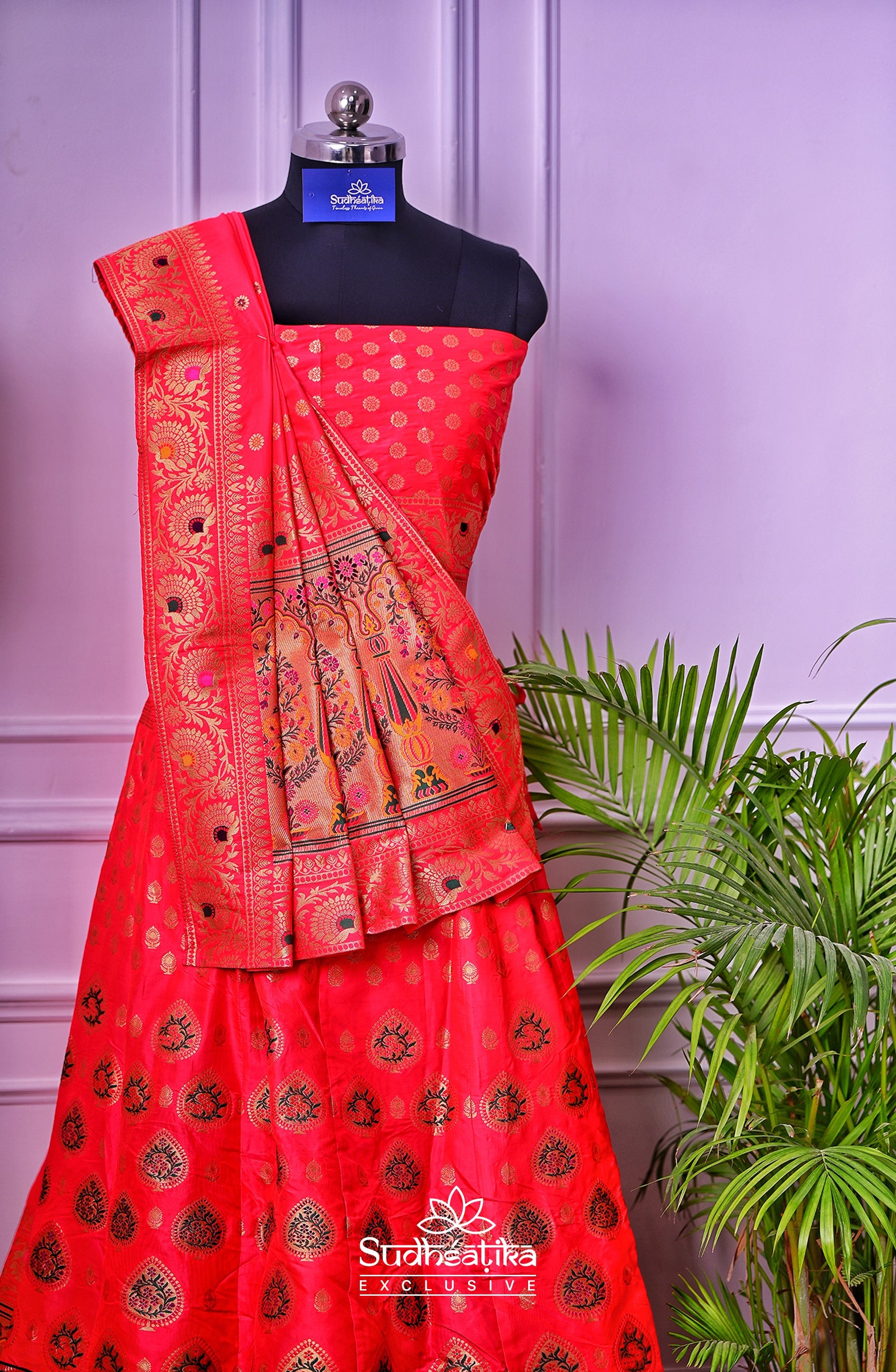 Rooh-e-Rang Red Banarasi Zari Lehenga Set with Unstitched Blouse