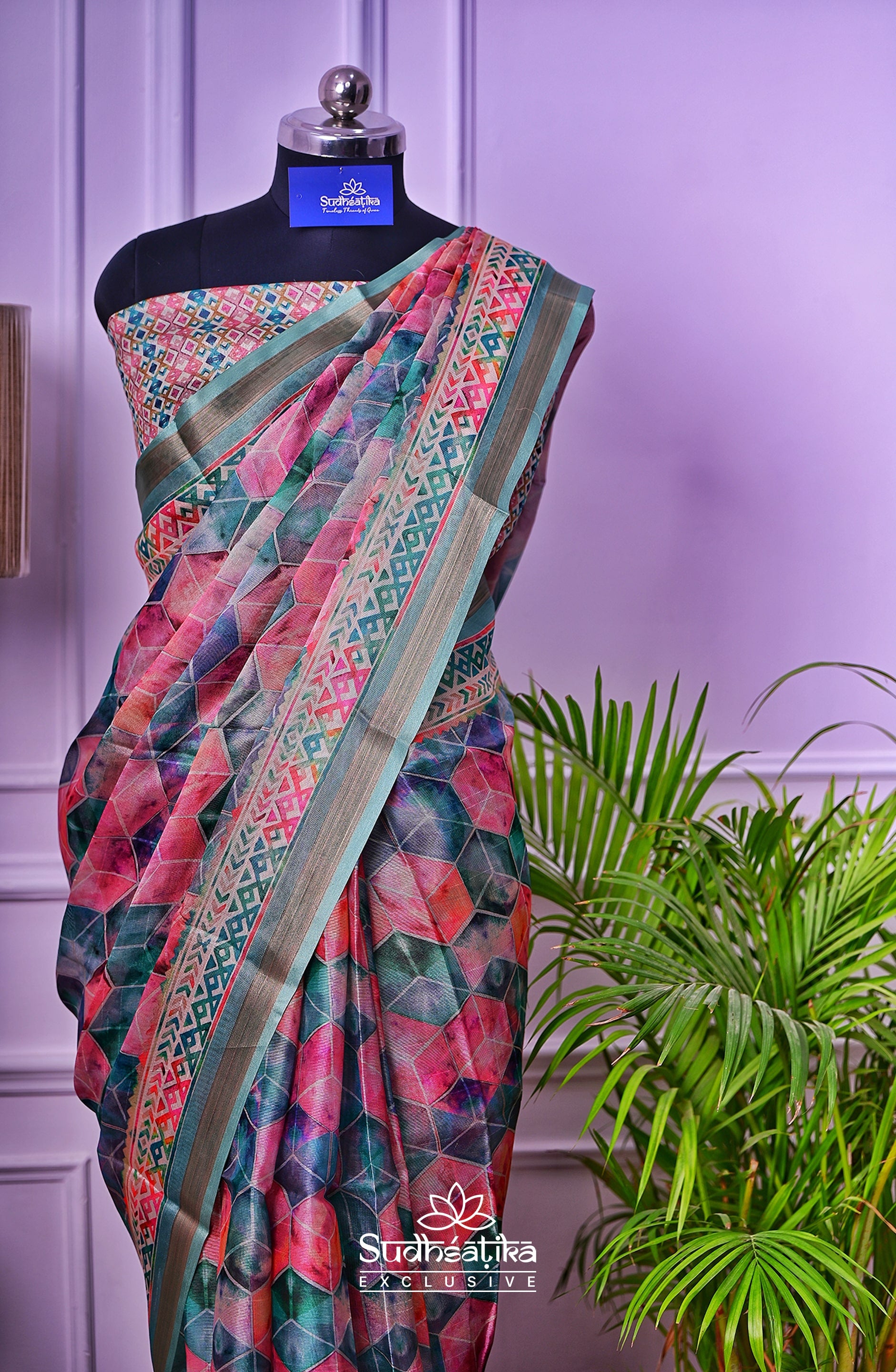 Candy Cubes – Vibrant Digital Illusion Saree