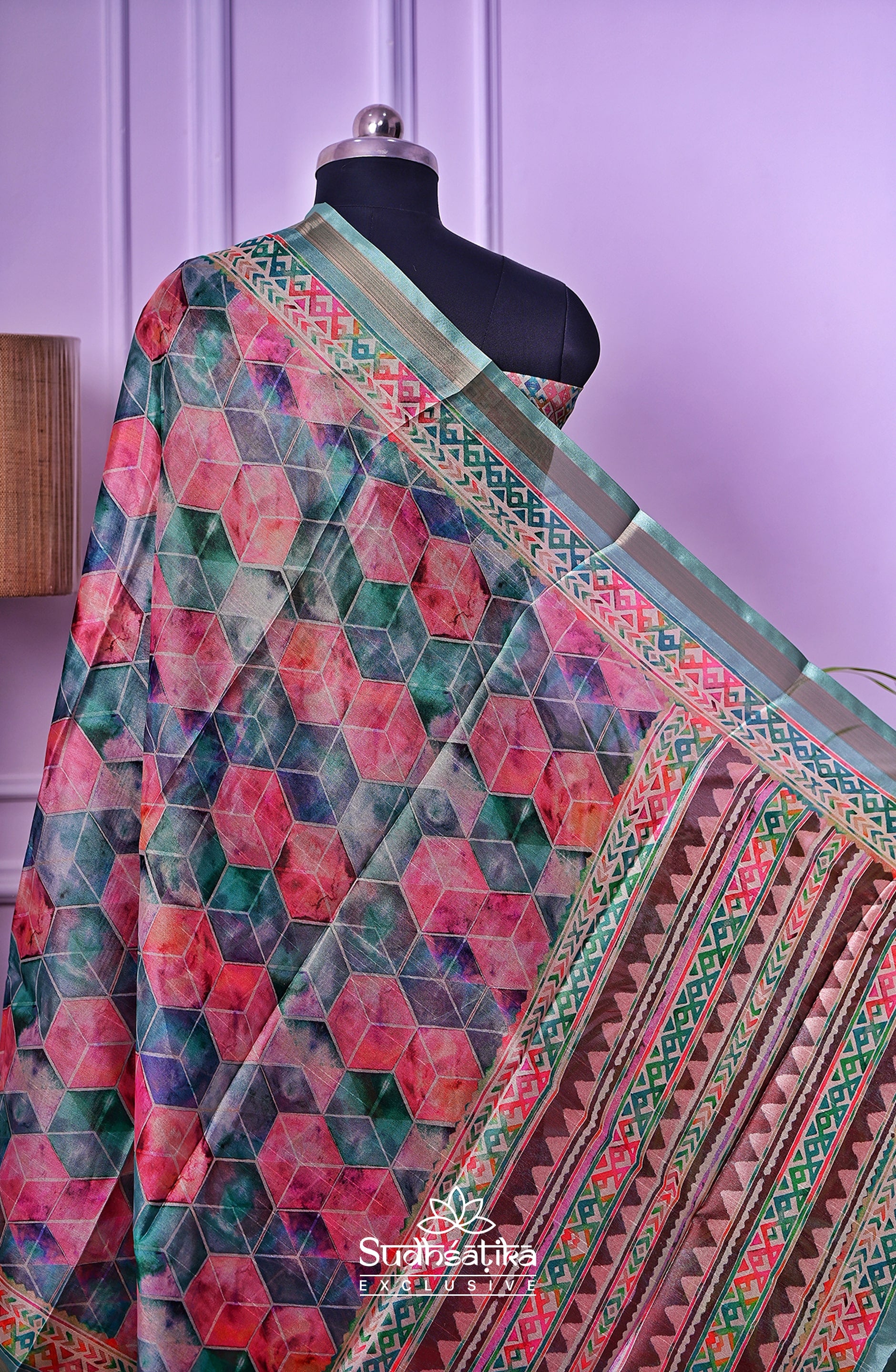 Candy Cubes – Vibrant Digital Illusion Saree