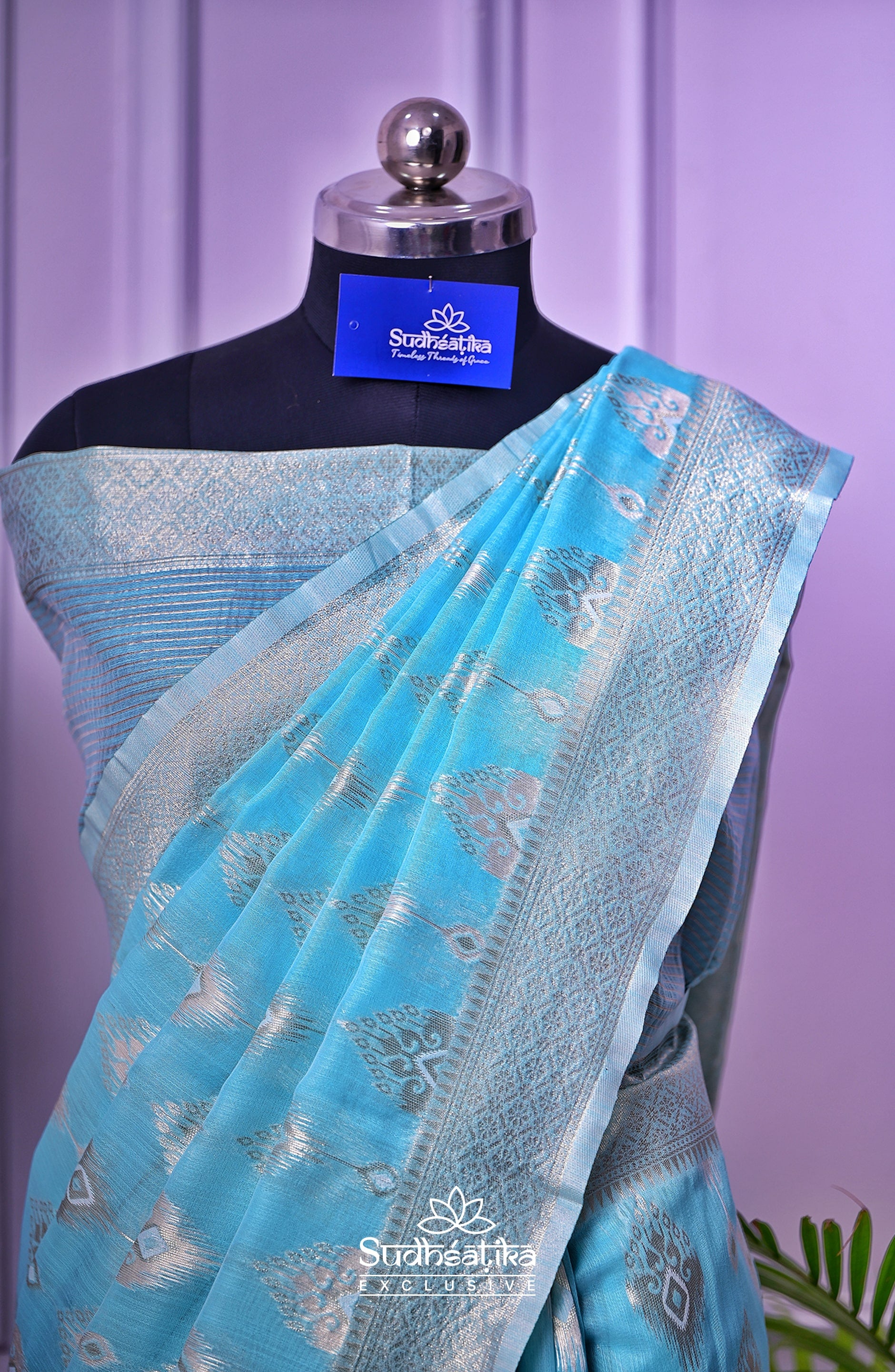 Sky Blue Banarsi Spun Cotton Lightweight