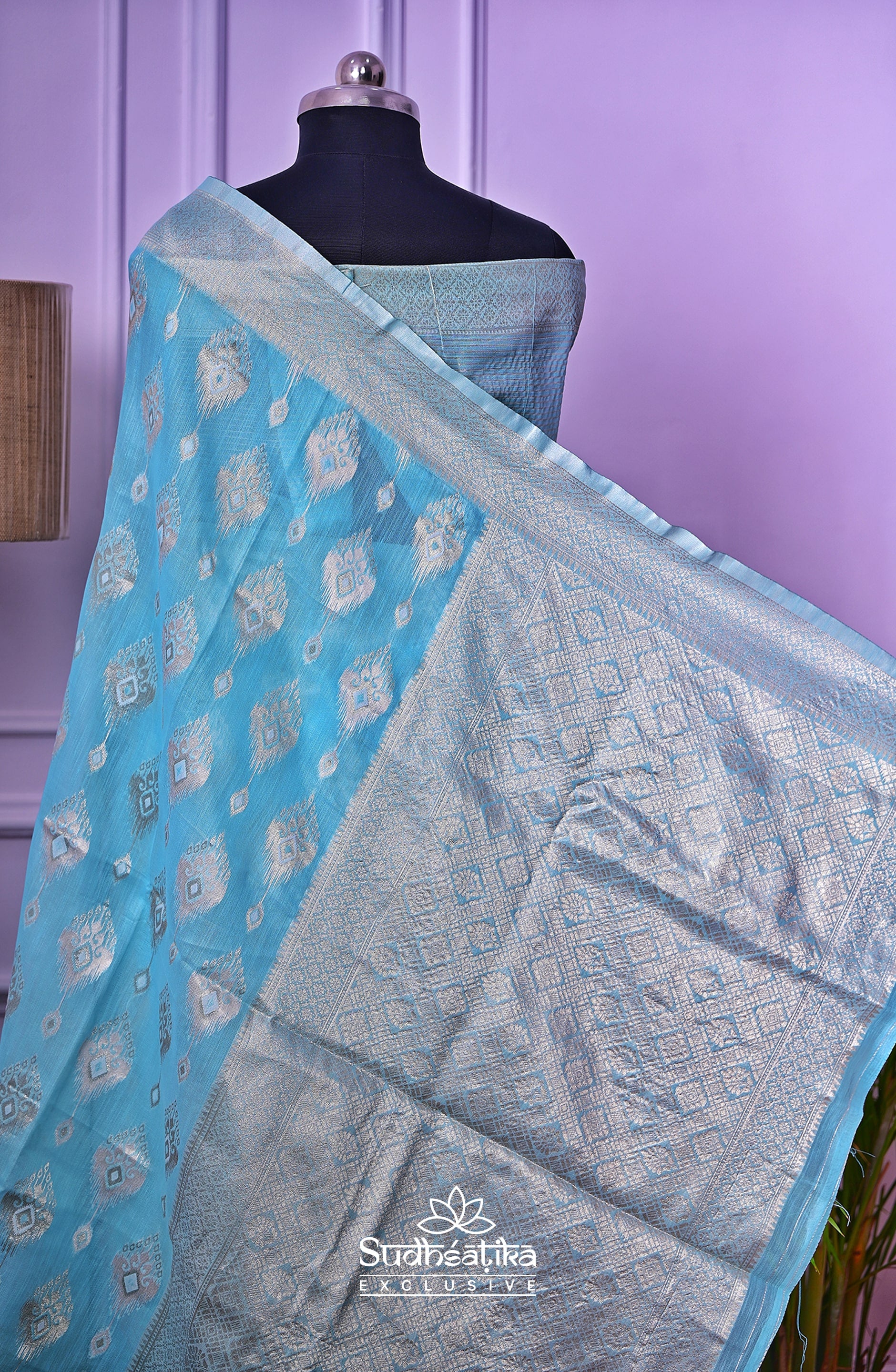 Sky Blue Banarsi Spun Cotton Lightweight