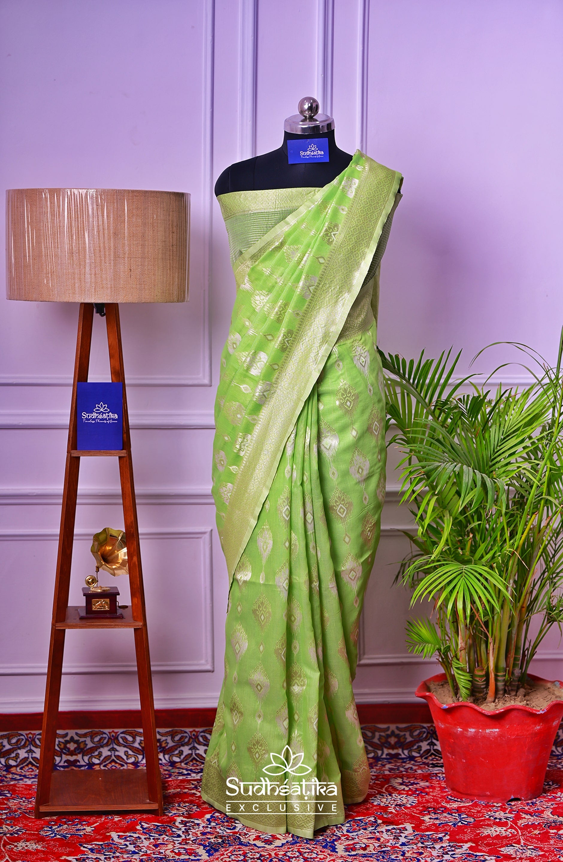 Parrot Green Banarsi Spun Cotton Lightweight