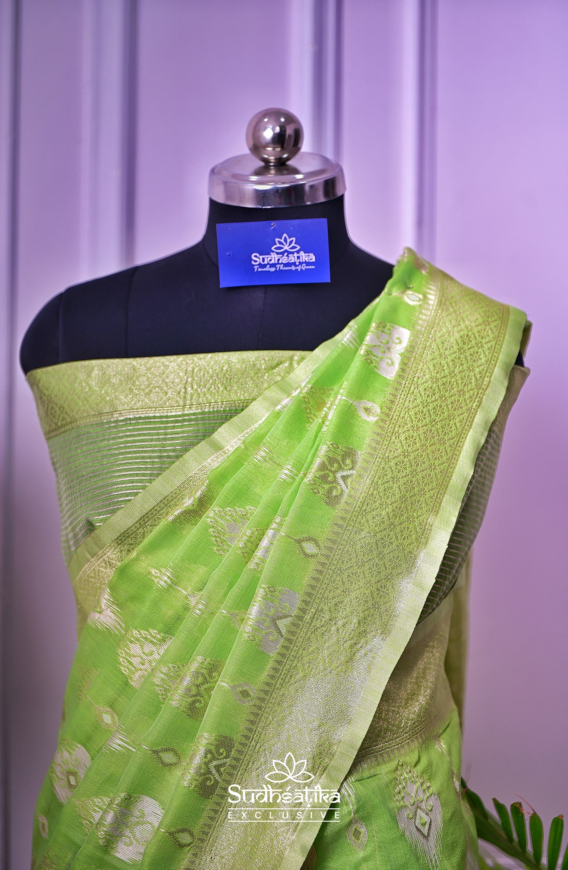 Parrot Green Banarsi Spun Cotton Lightweight