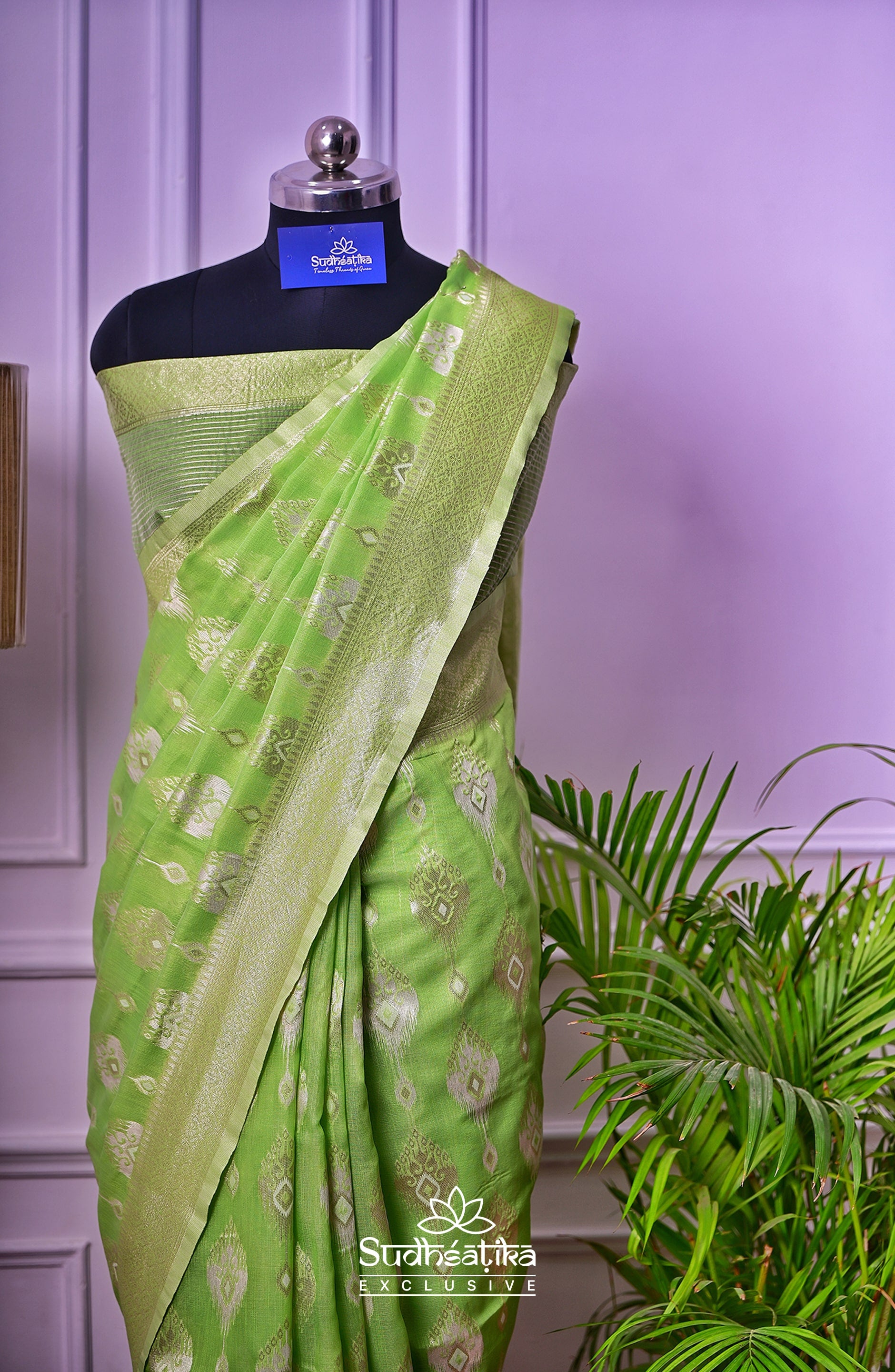 Parrot Green Banarsi Spun Cotton Lightweight