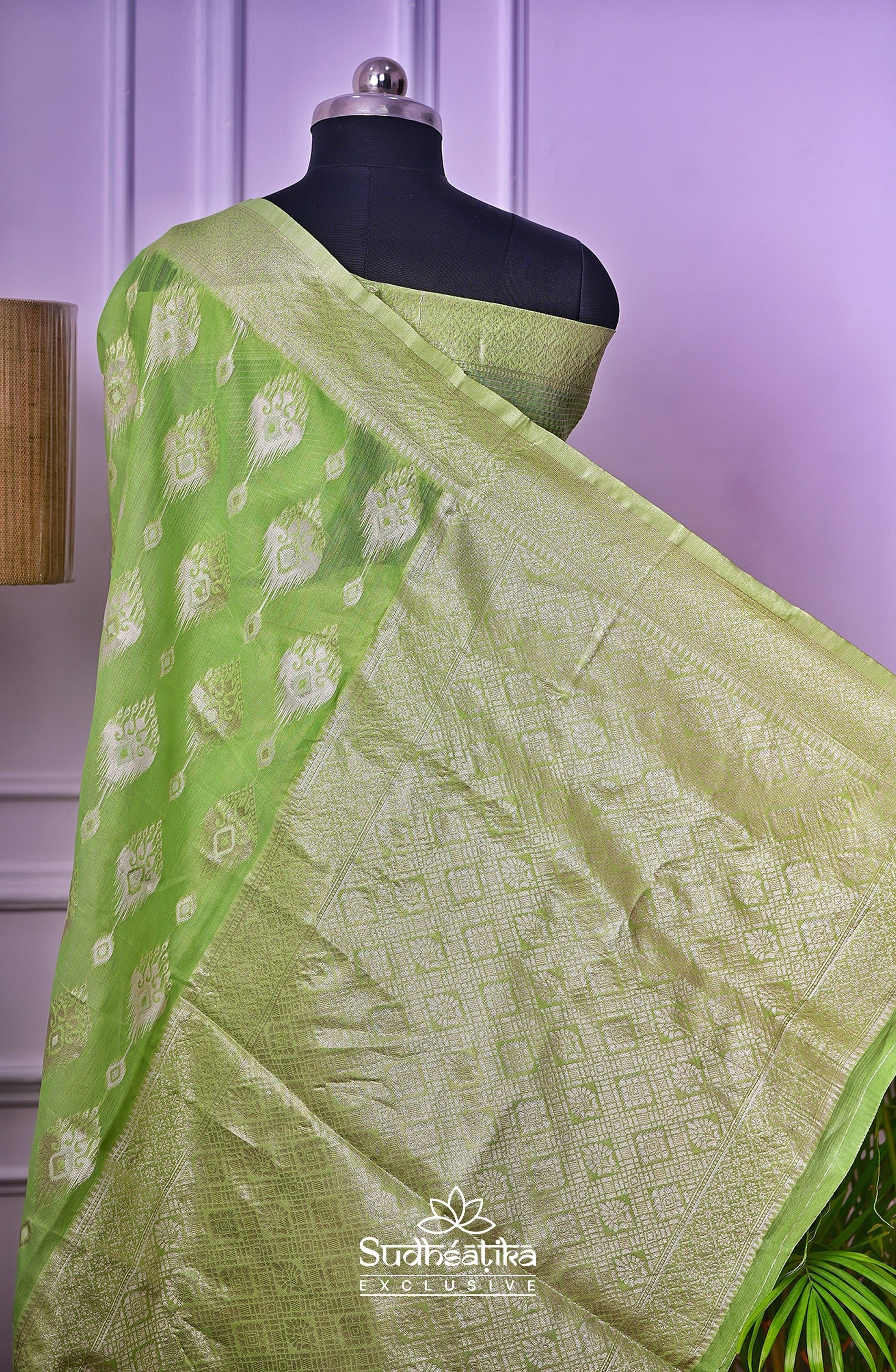 Parrot Green Banarsi Spun Cotton Lightweight