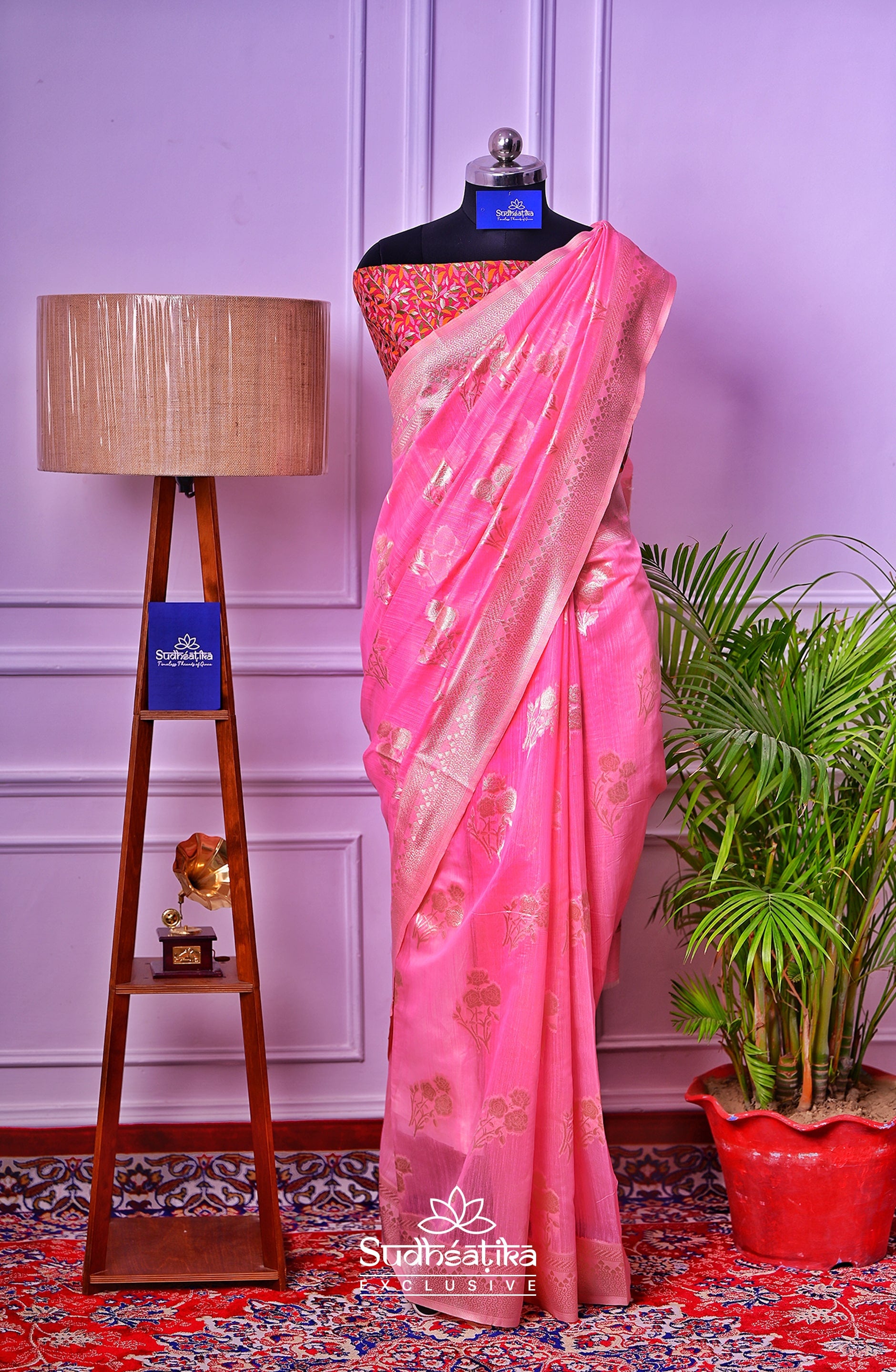 Pink Banarsi Spun Cotton