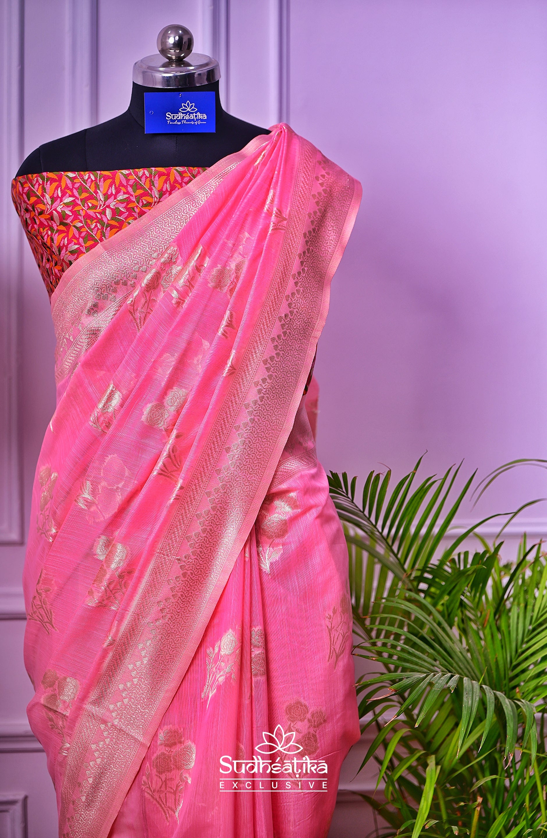 Pink Banarsi Spun Cotton
