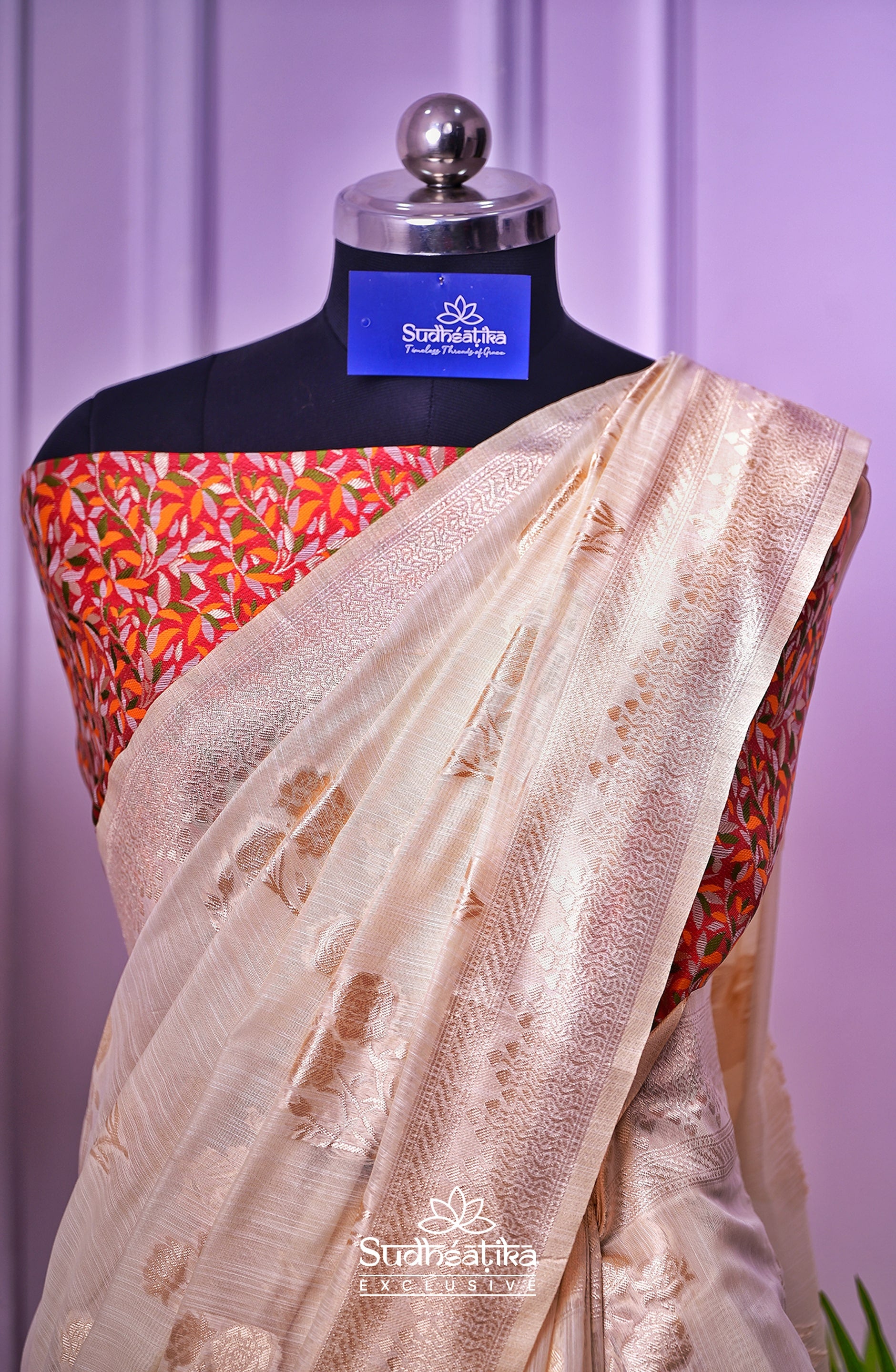 Bright Cream Banarsi Spun Cotton
