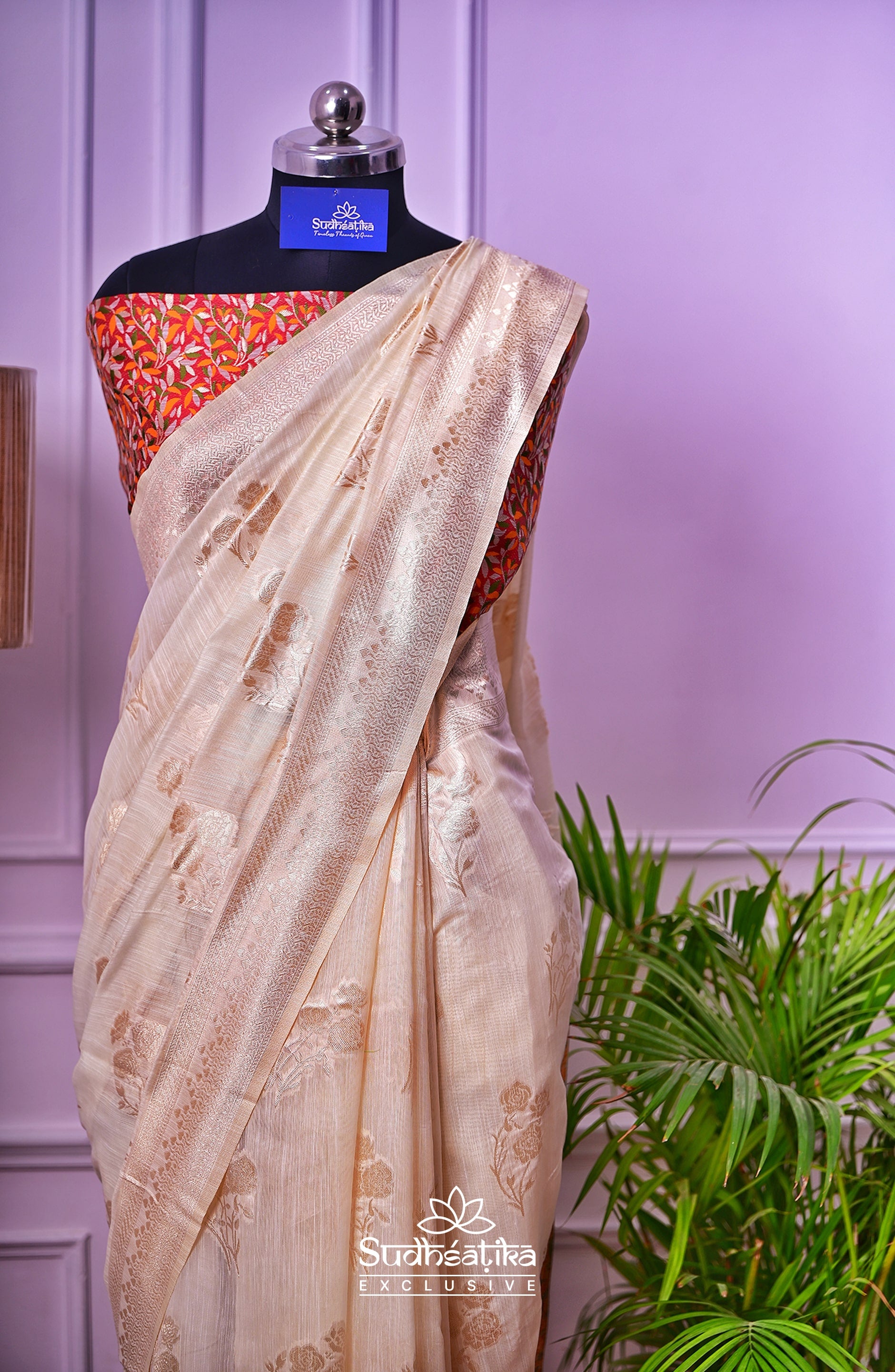Bright Cream Banarsi Spun Cotton