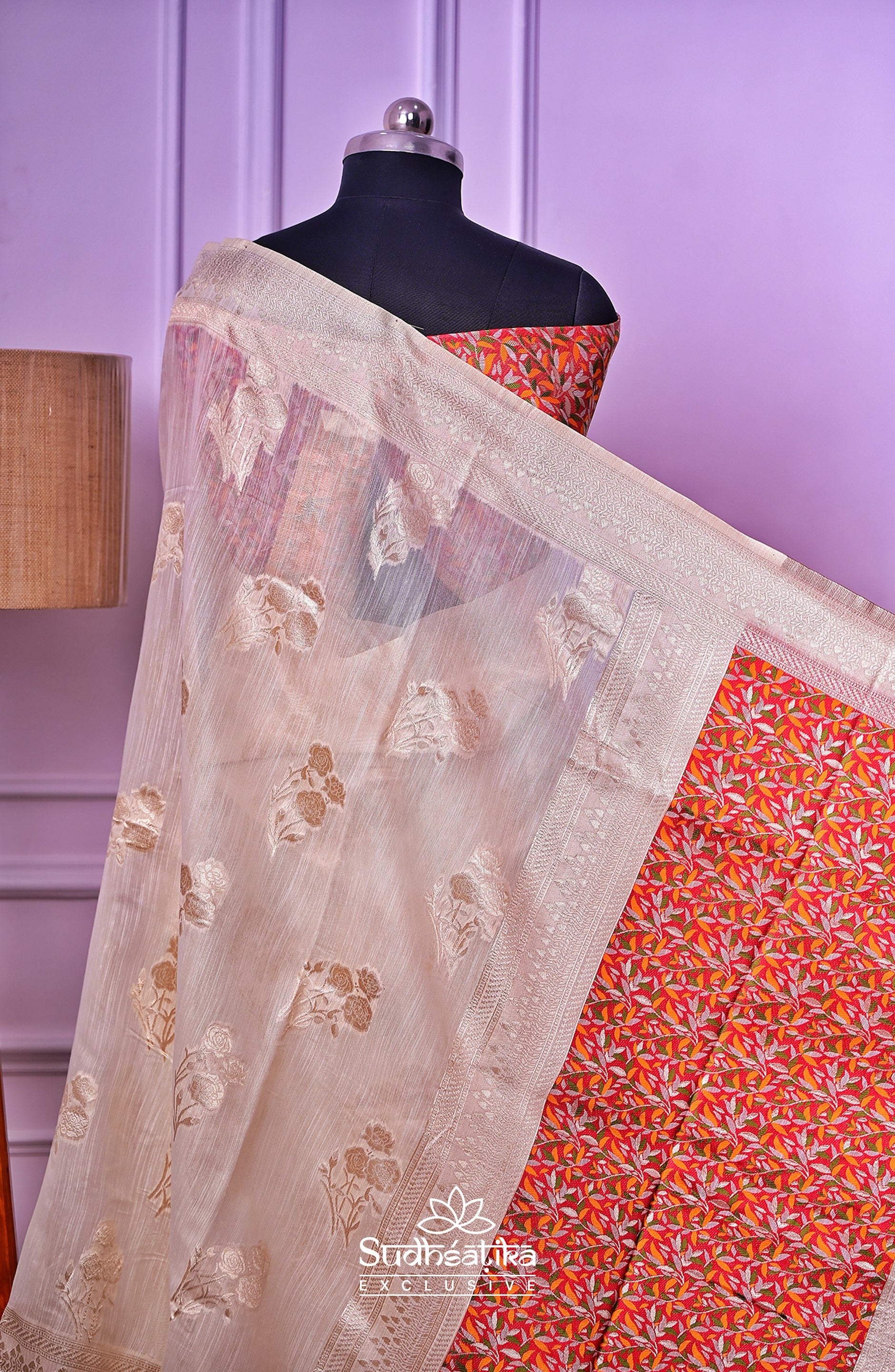 Bright Cream Banarsi Spun Cotton