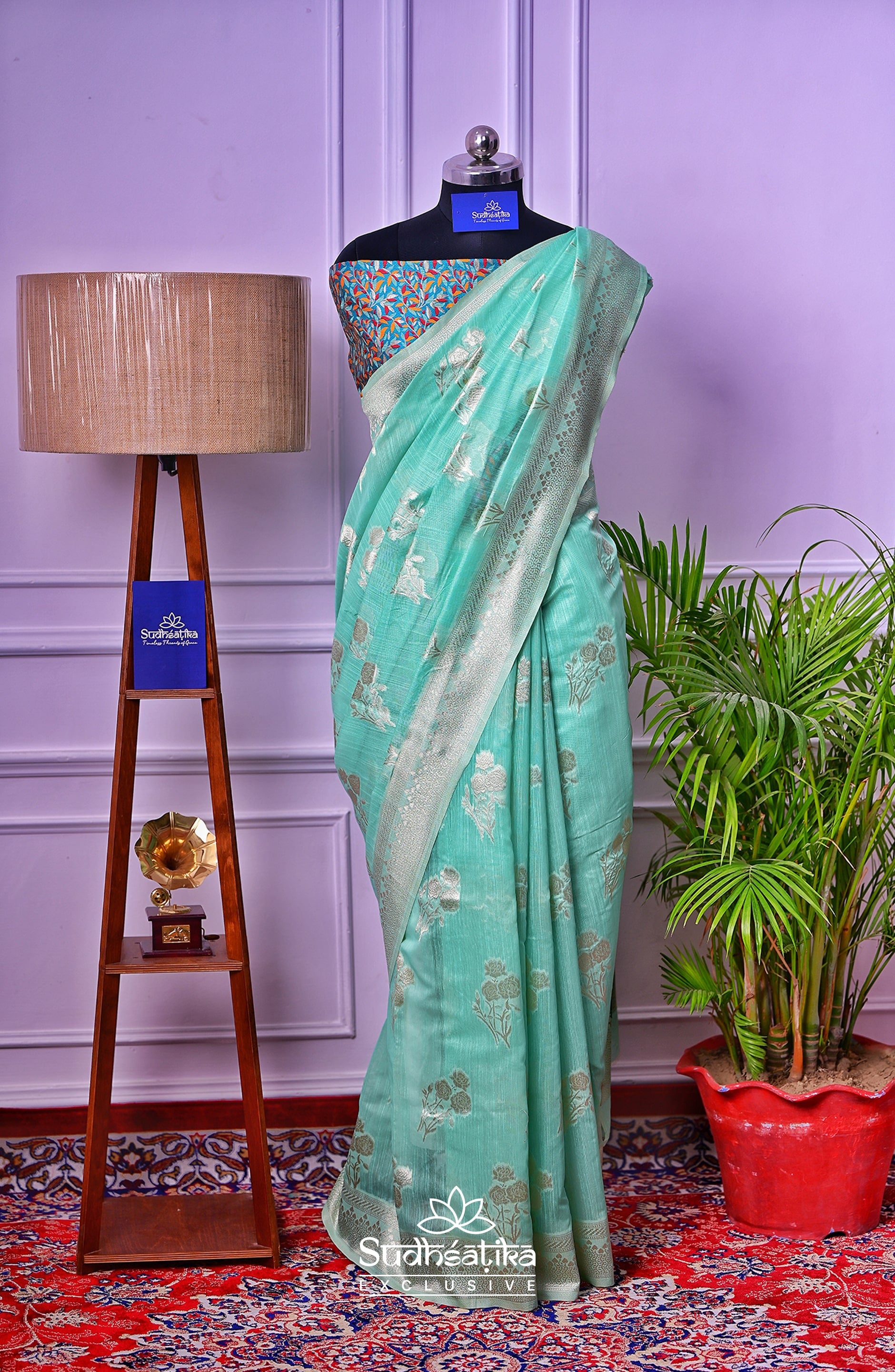 Sea Green Banarsi Spun Cotton