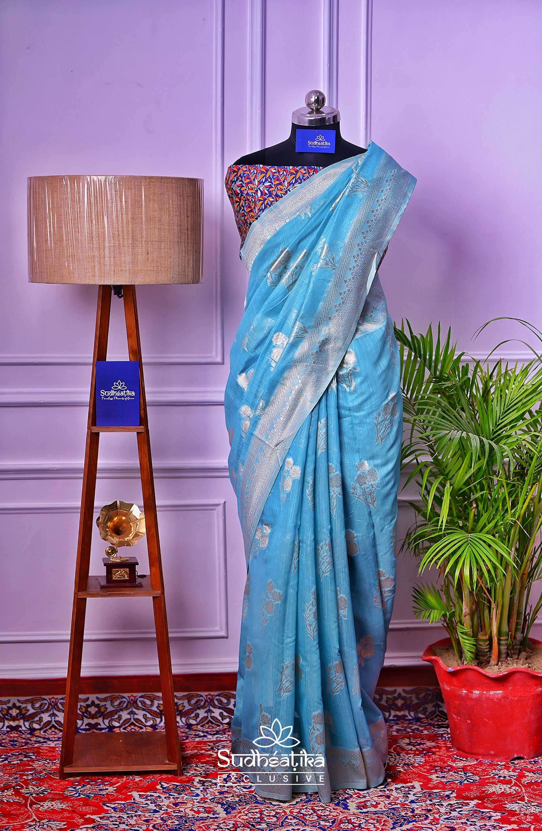 Powder Blue Banarsi Spun Cotton