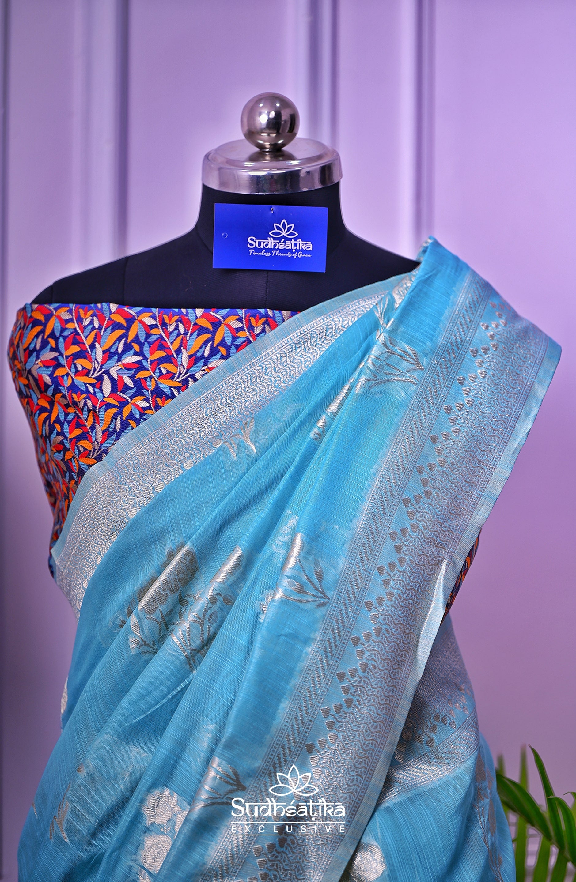 Powder Blue Banarsi Spun Cotton