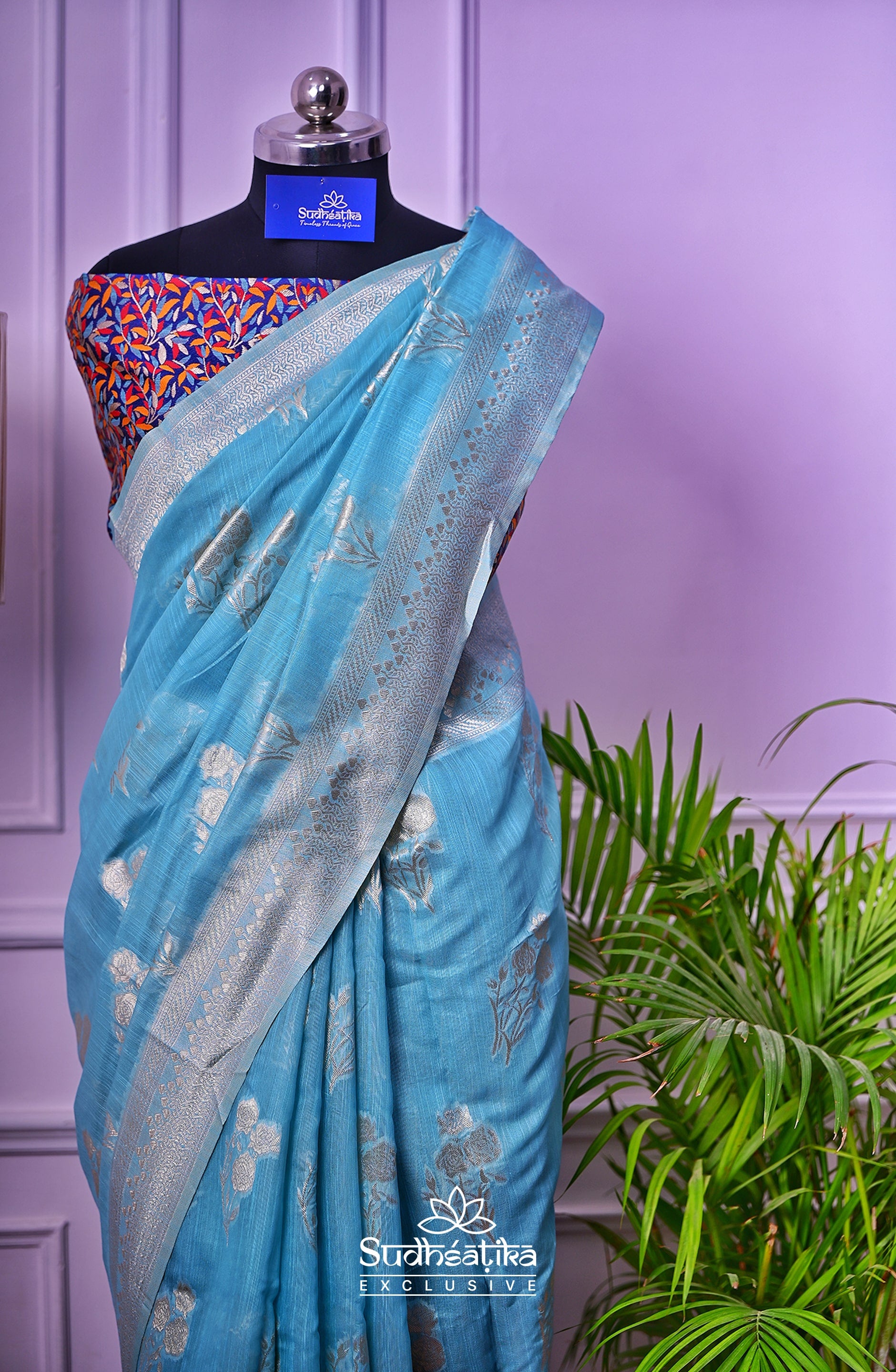Powder Blue Banarsi Spun Cotton