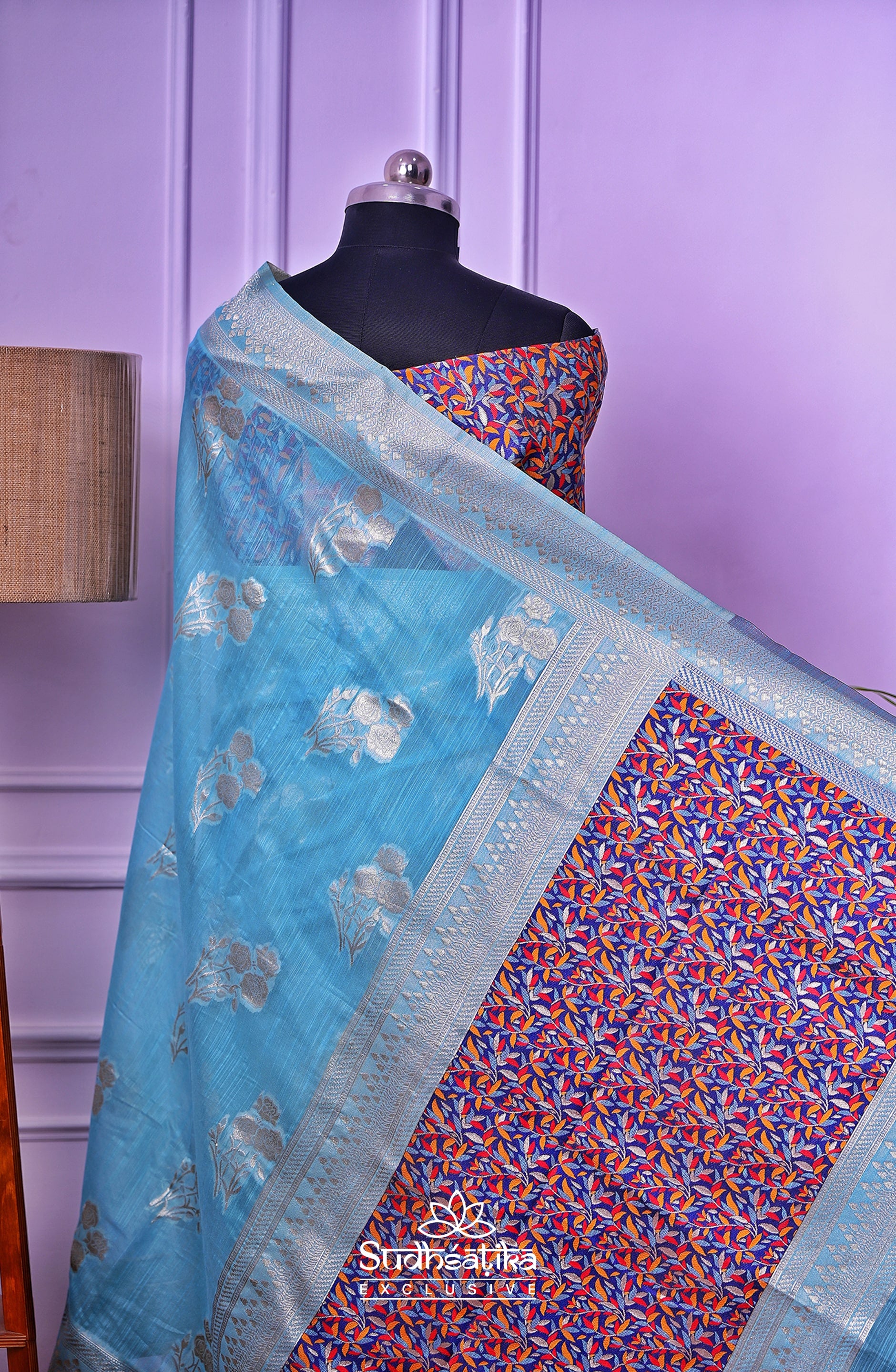 Powder Blue Banarsi Spun Cotton
