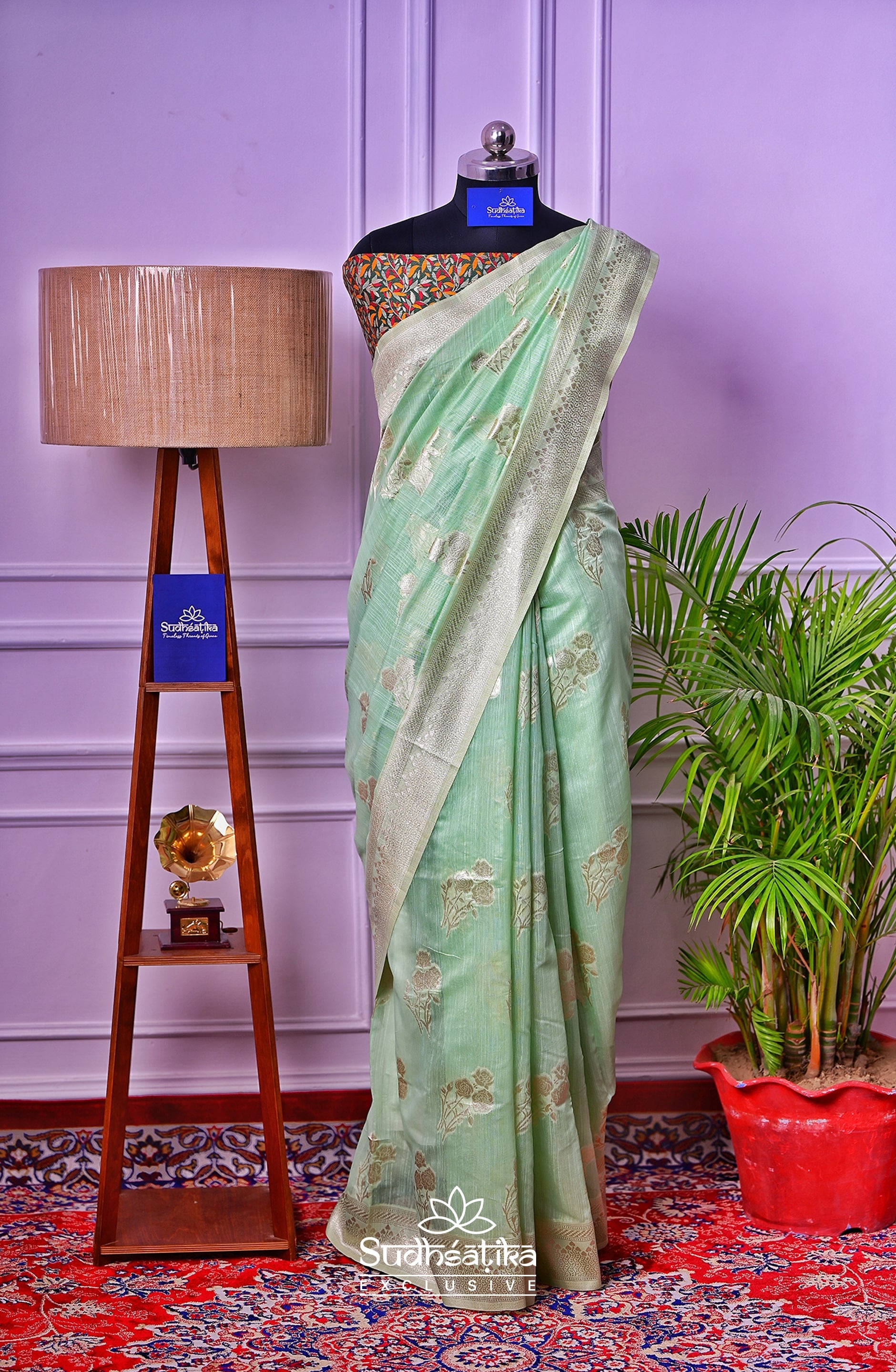 Light Green Banarsi Spun Cotton