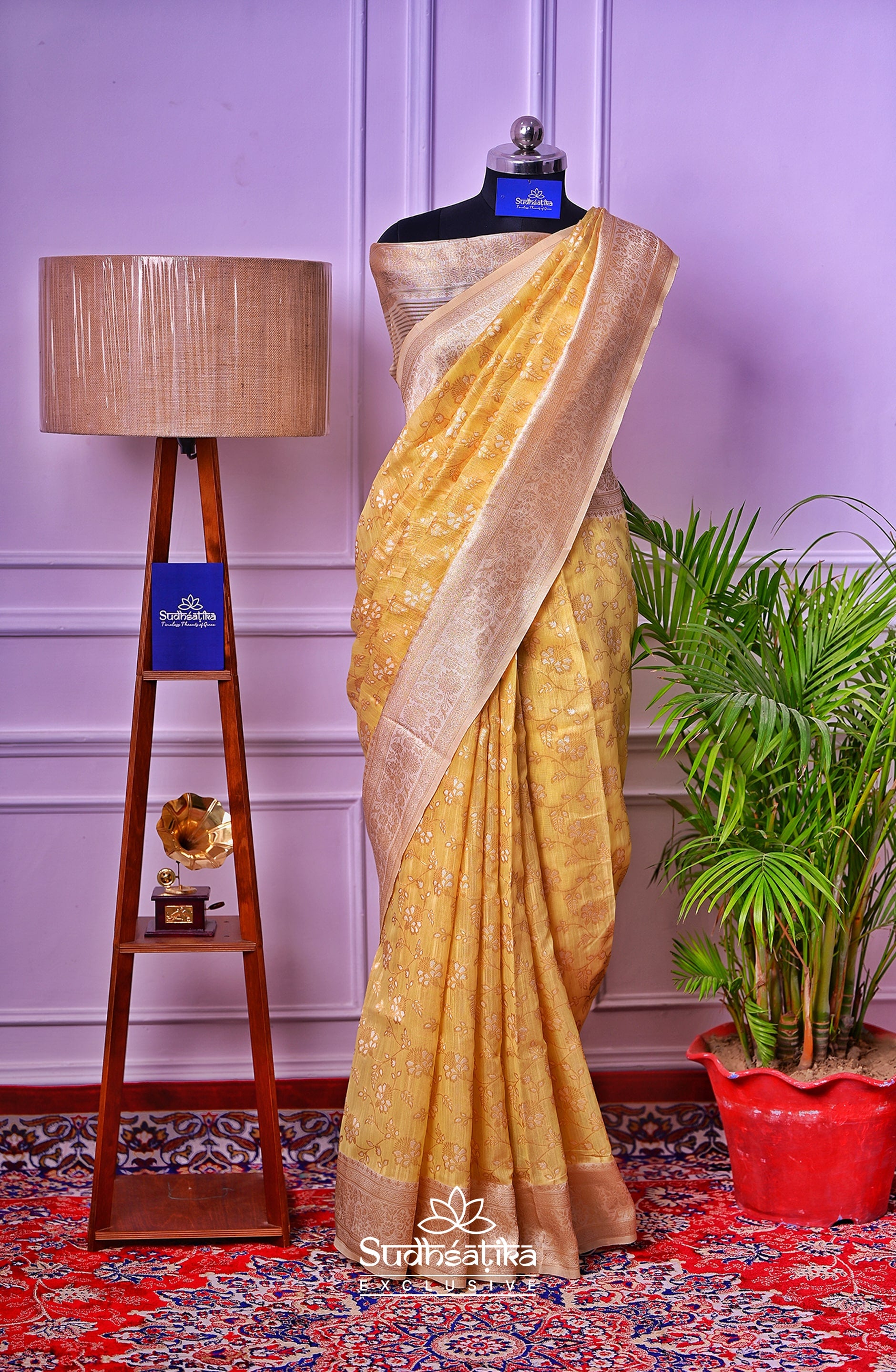 Lemon Yellow Banarsi Cotton Silk Lightweight