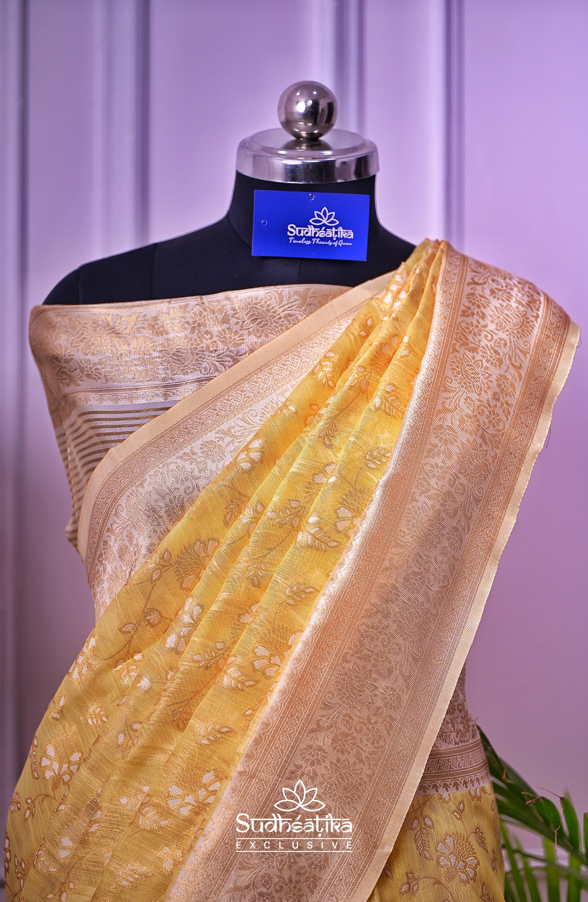 Lemon Yellow Banarsi Cotton Silk Lightweight