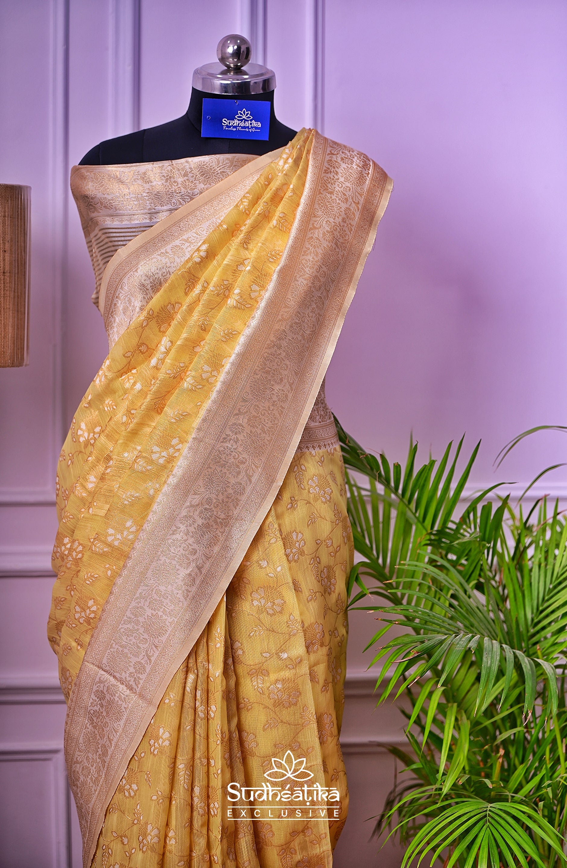 Lemon Yellow Banarsi Cotton Silk Lightweight