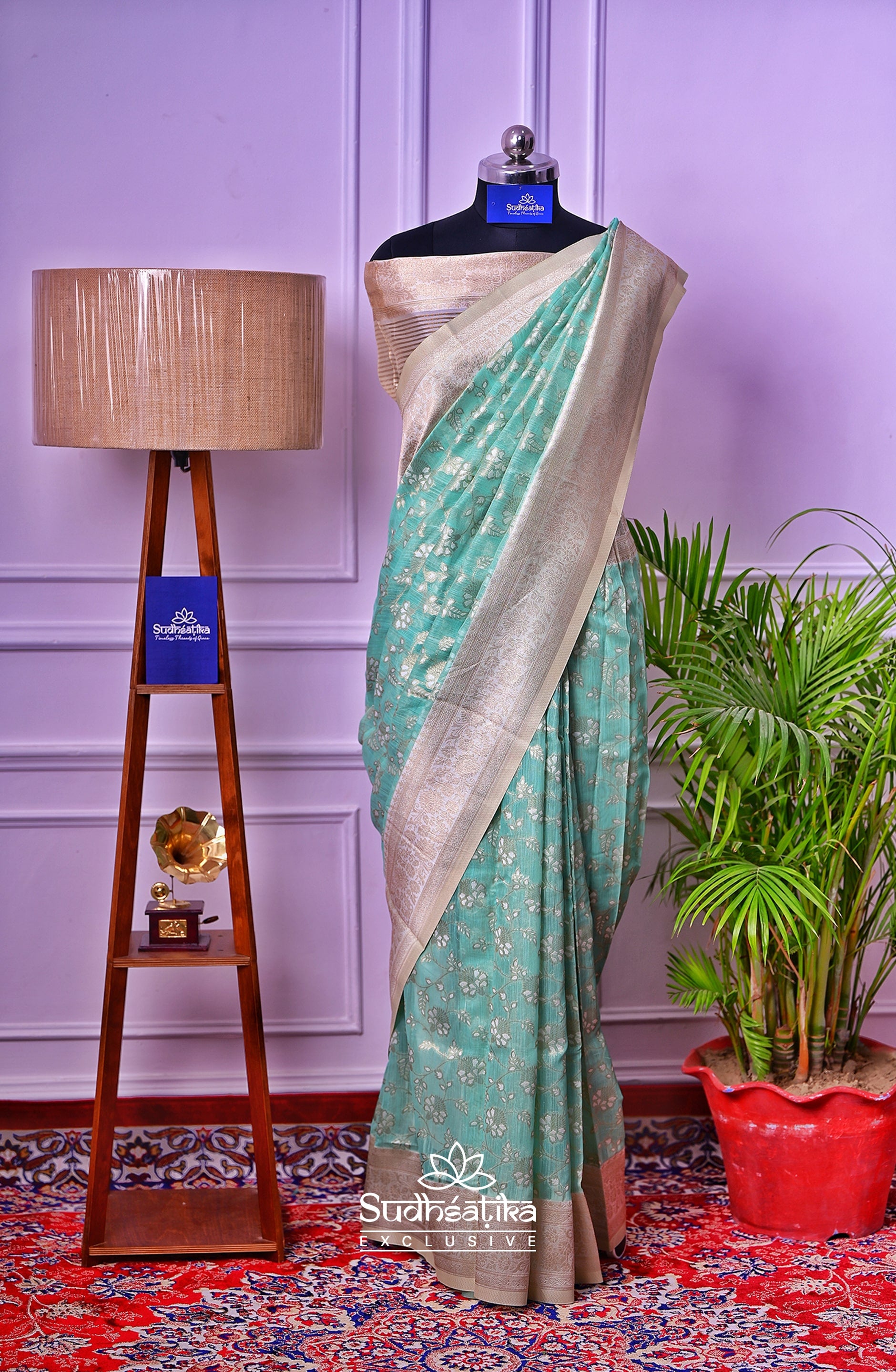 Sea Green Banarsi Cotton Silk Lightweight