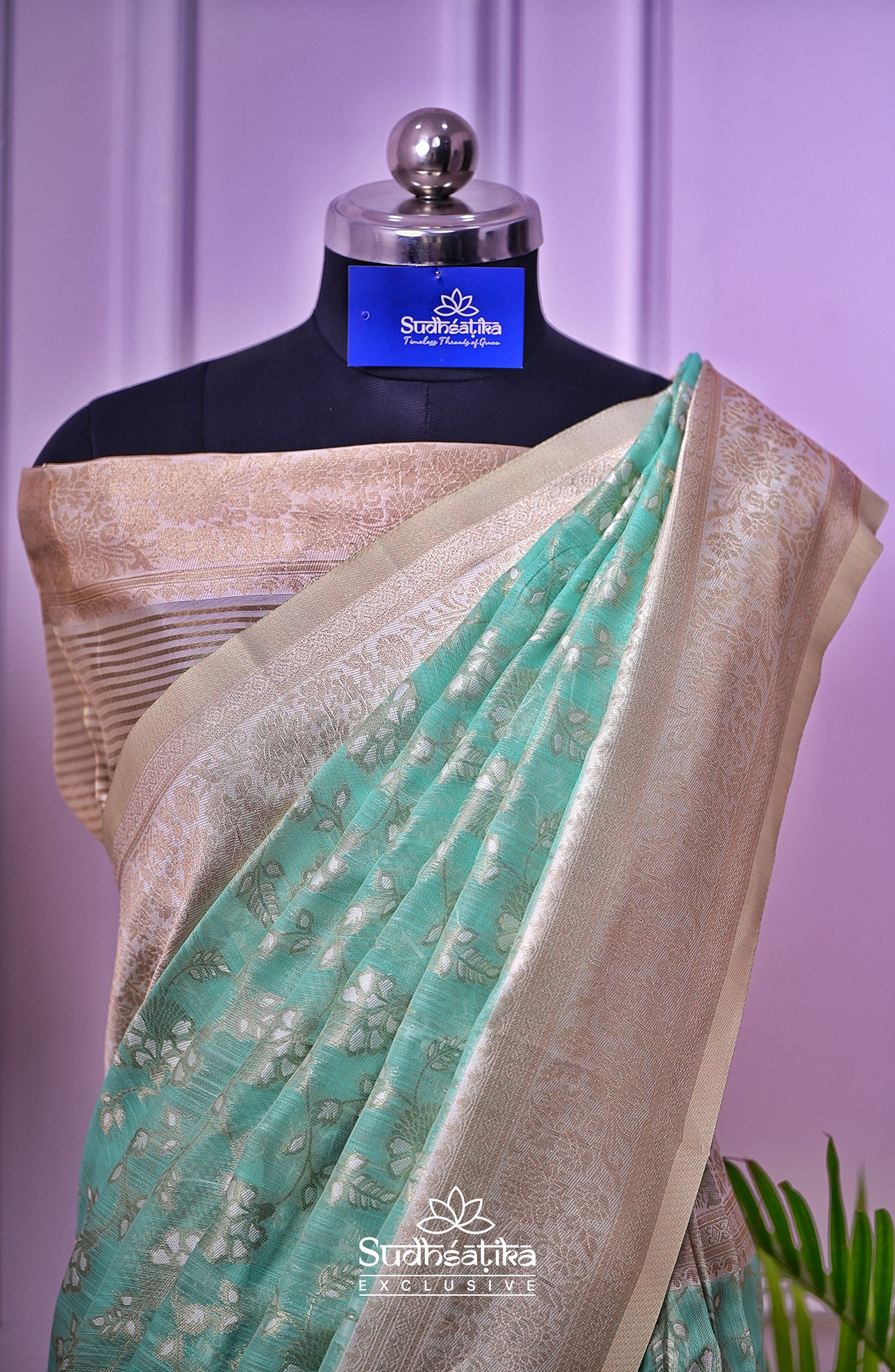 Sea Green Banarsi Cotton Silk Lightweight