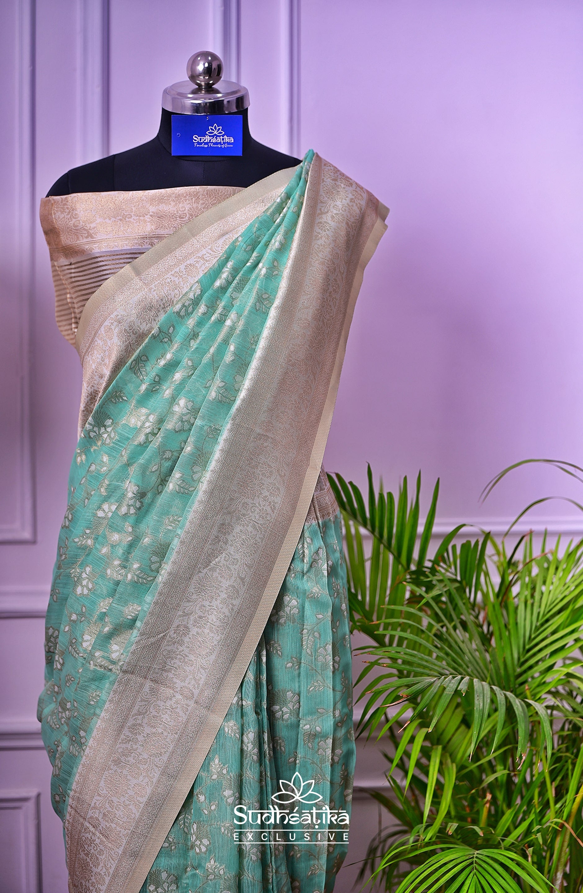 Sea Green Banarsi Cotton Silk Lightweight