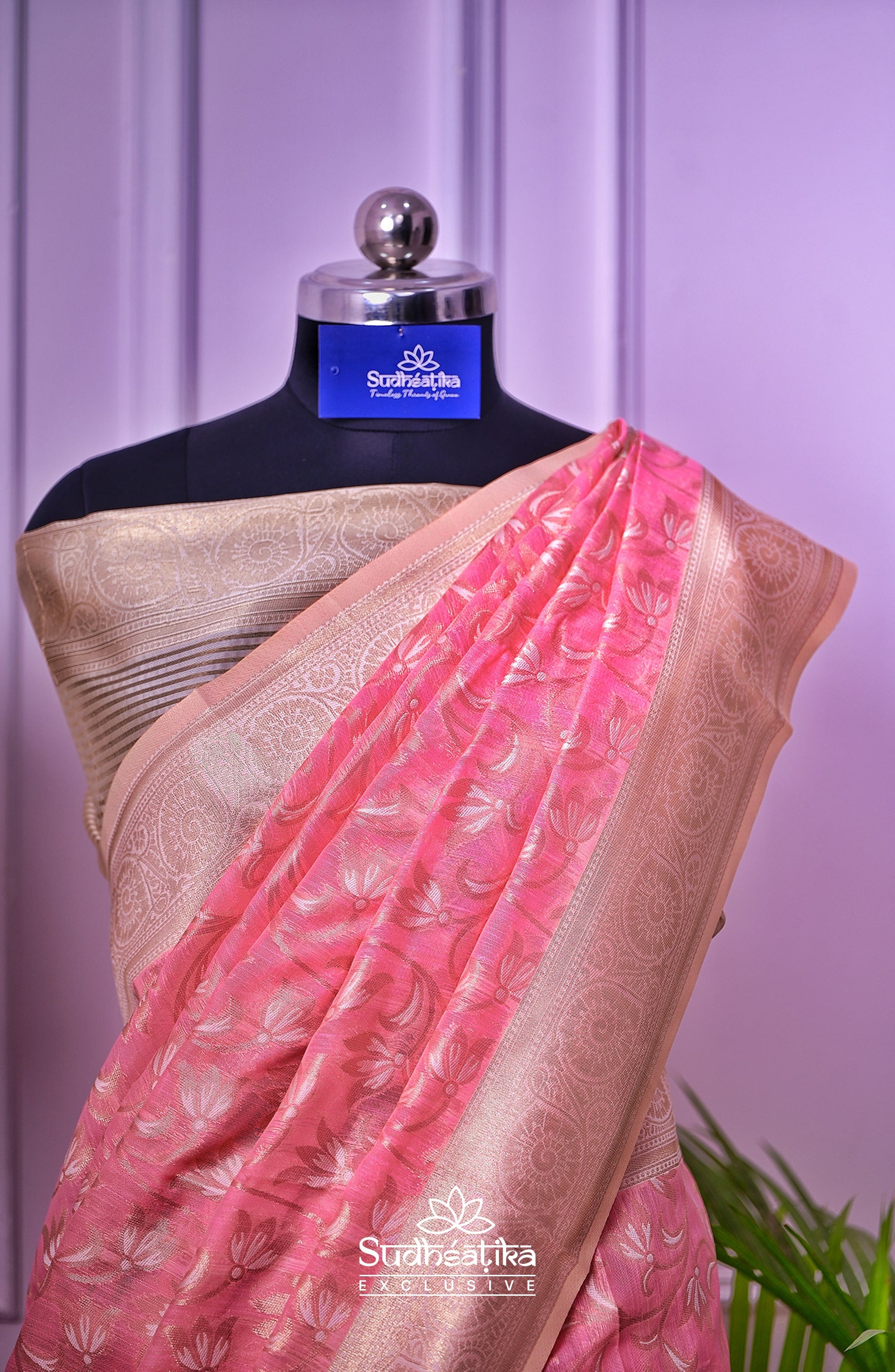 Baby Pink Banarsi Cotton Silk Lightweight