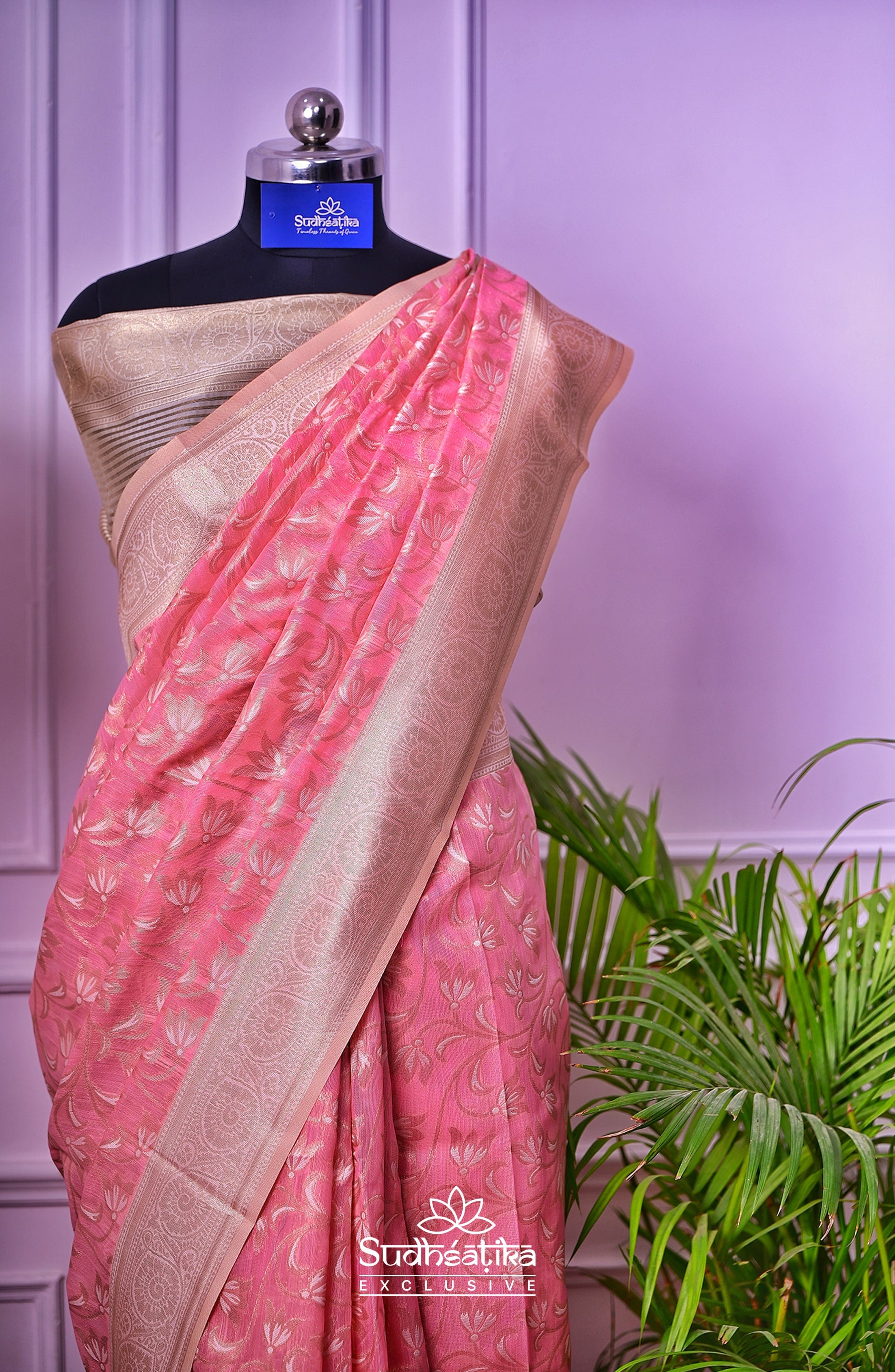 Baby Pink Banarsi Cotton Silk Lightweight