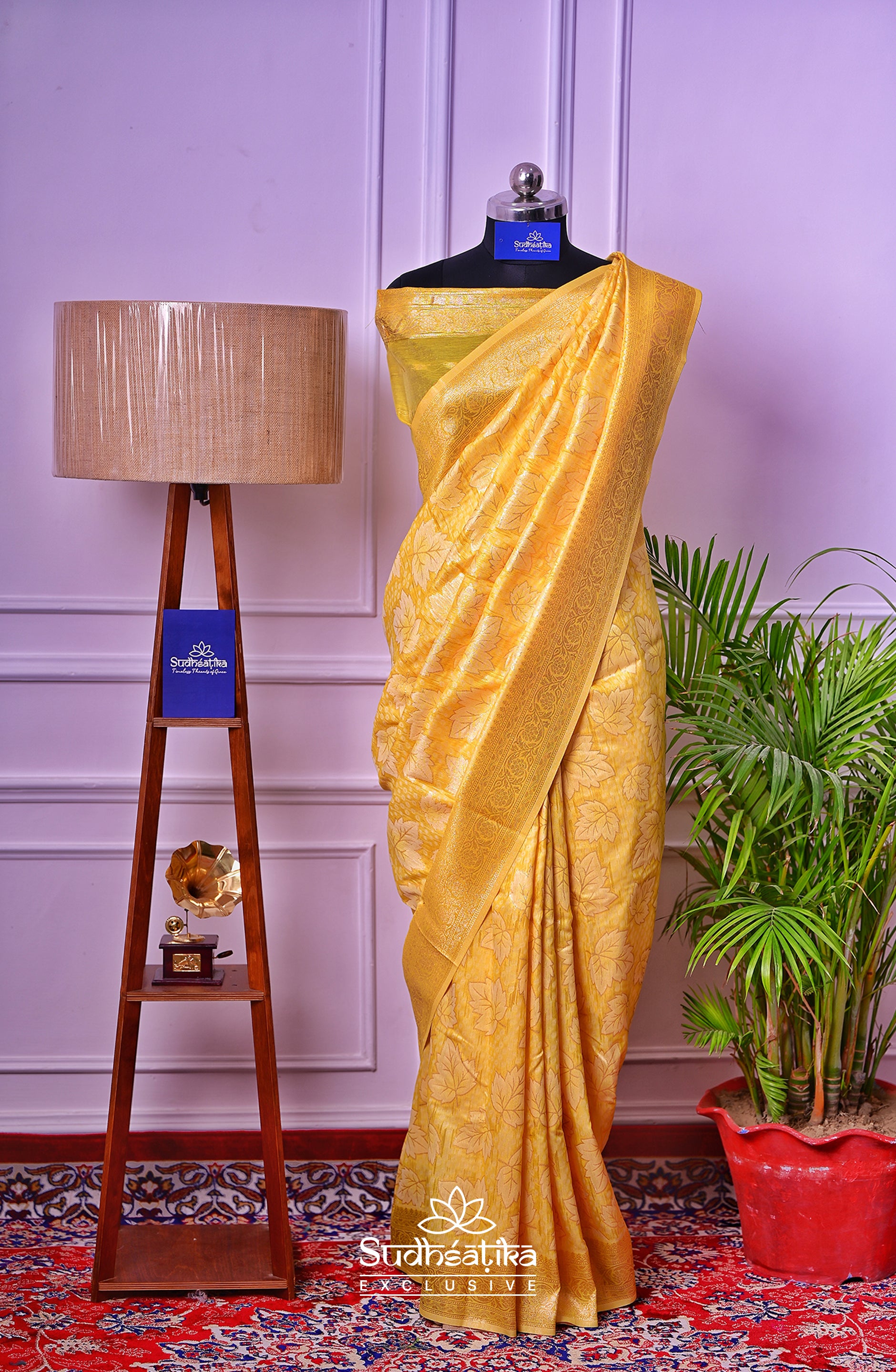 Gold Yellow Banarsi Cotton Silk Lightweight
