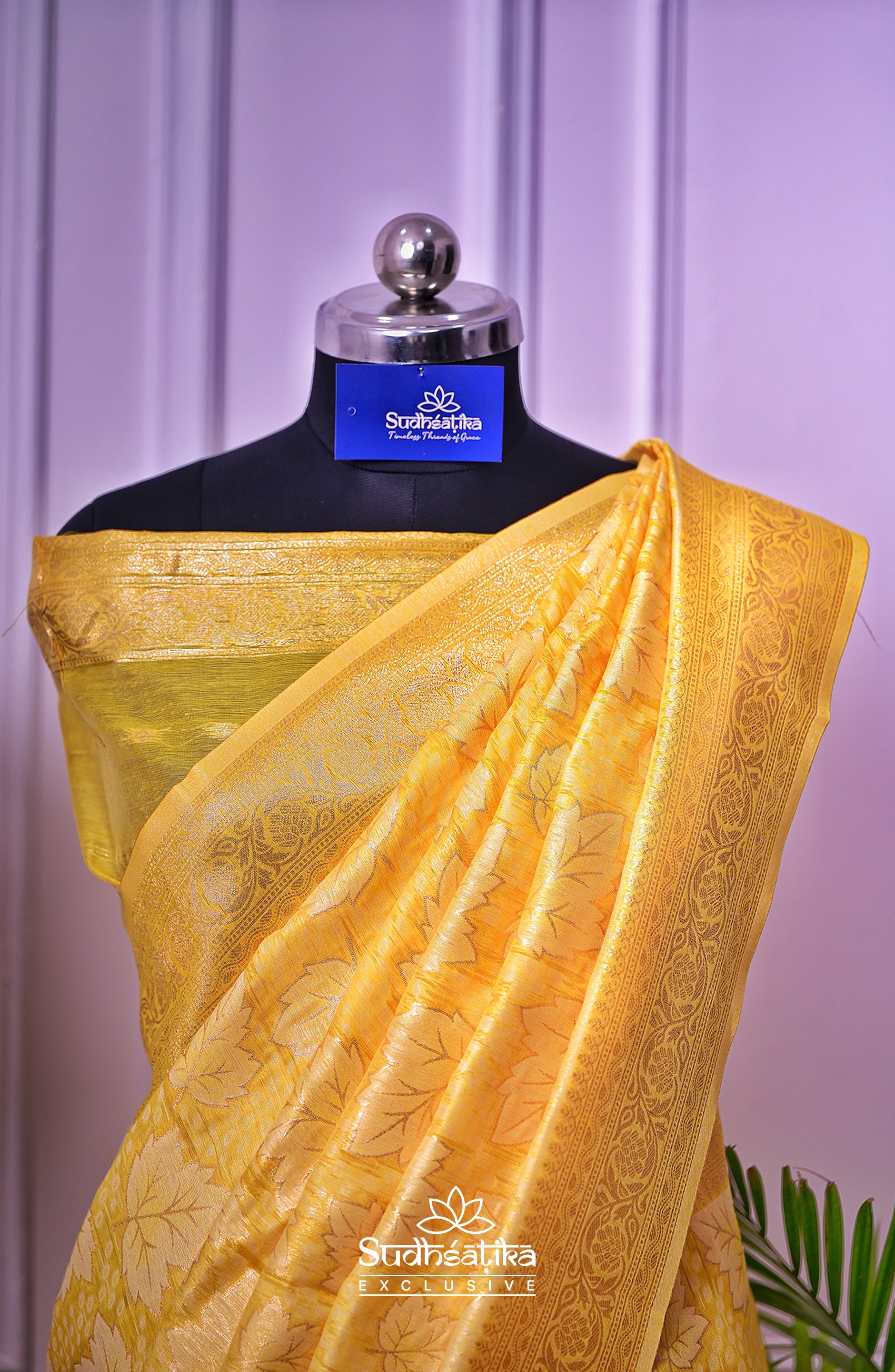 Gold Yellow Banarsi Cotton Silk Lightweight