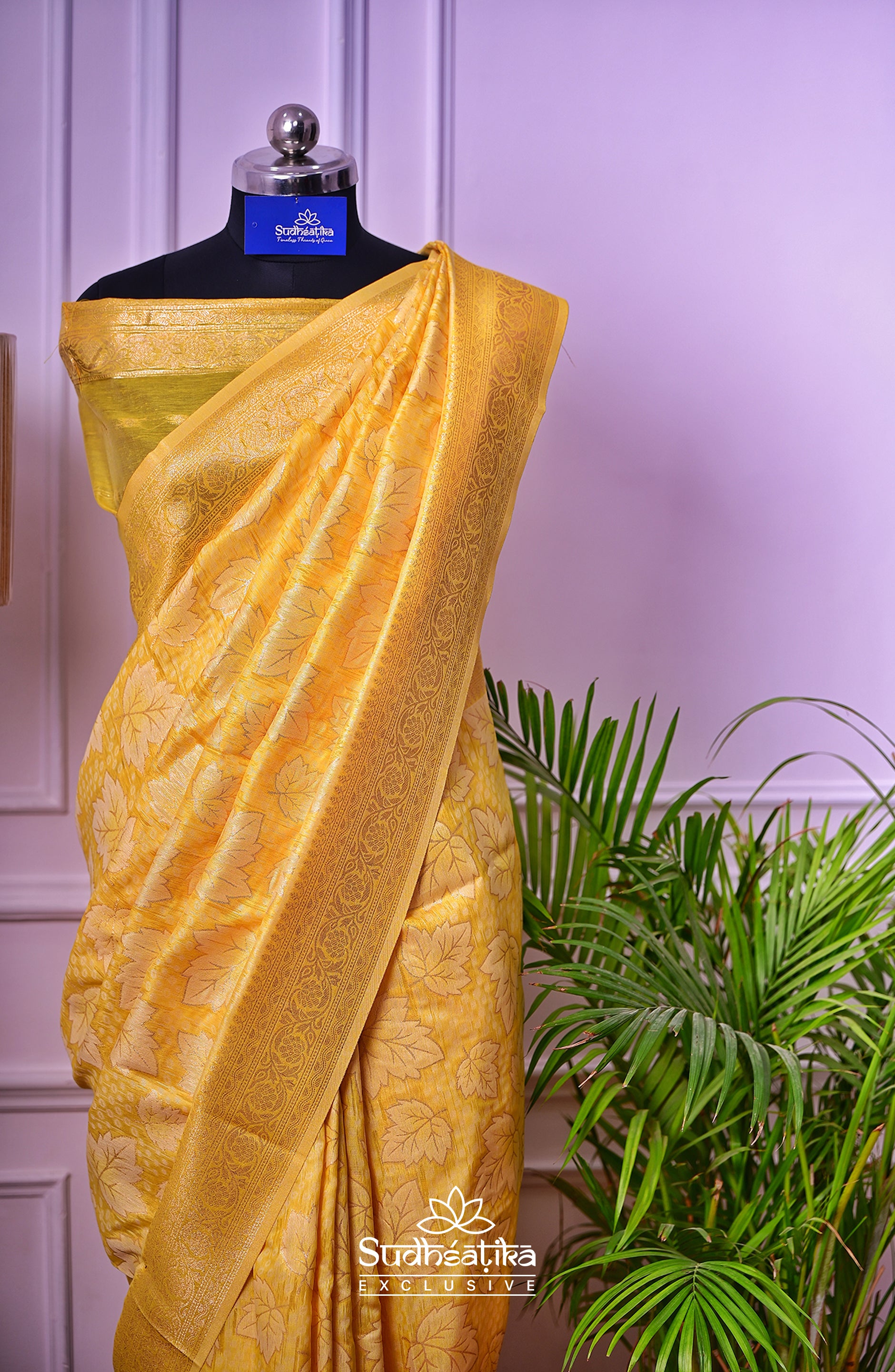 Gold Yellow Banarsi Cotton Silk Lightweight