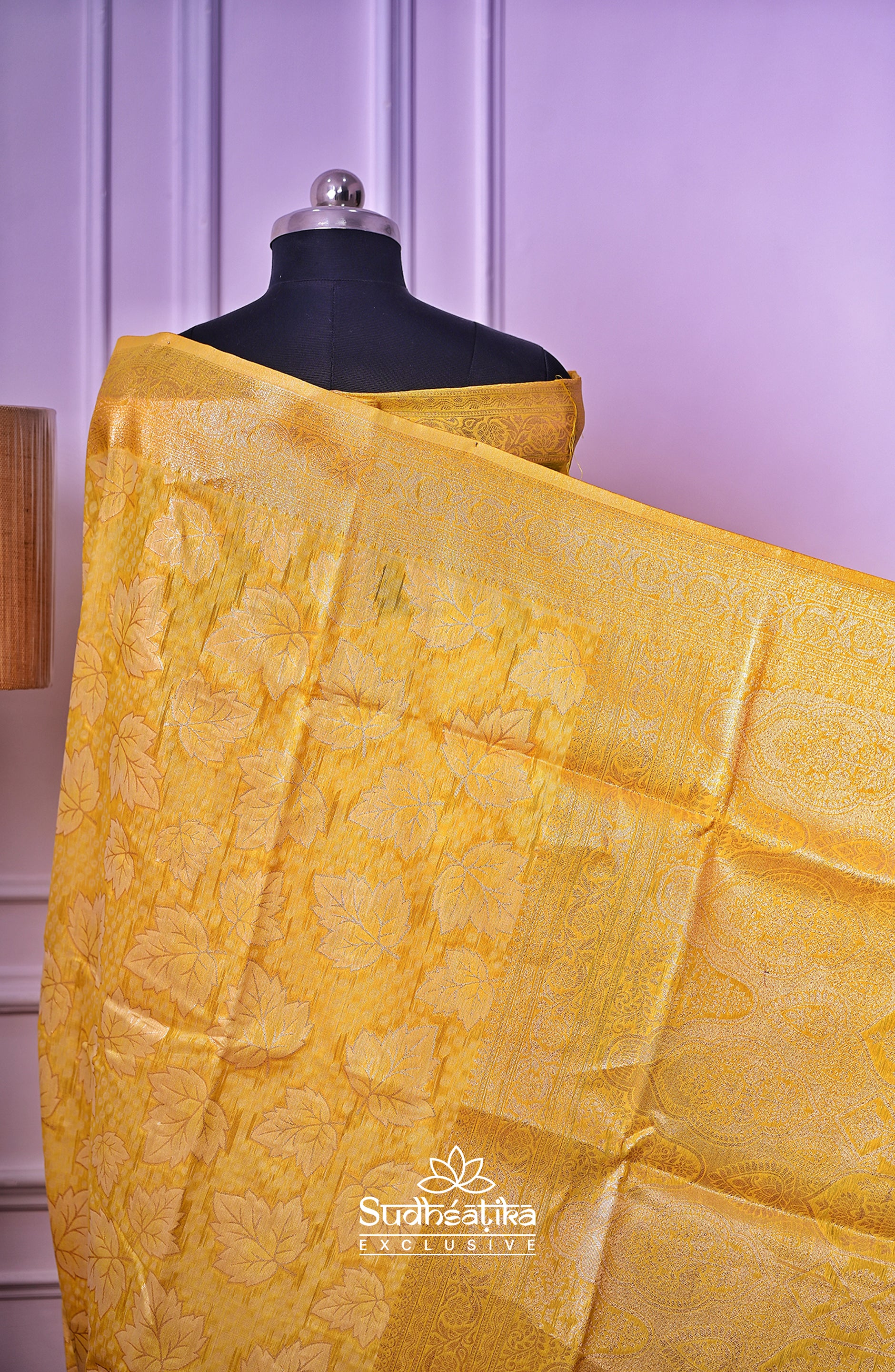 Gold Yellow Banarsi Cotton Silk Lightweight