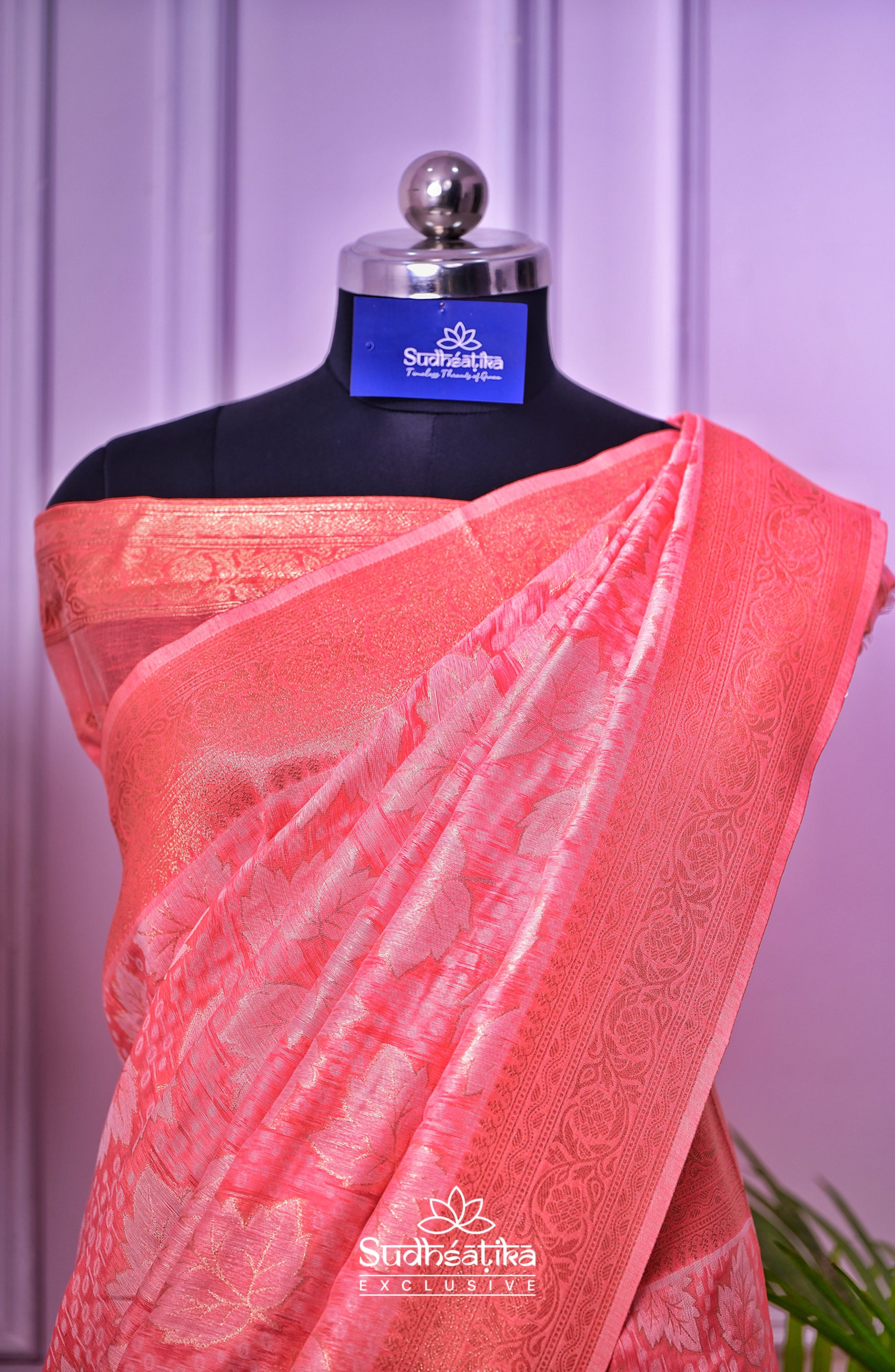 Peach Banarsi Cotton Silk Lightweight