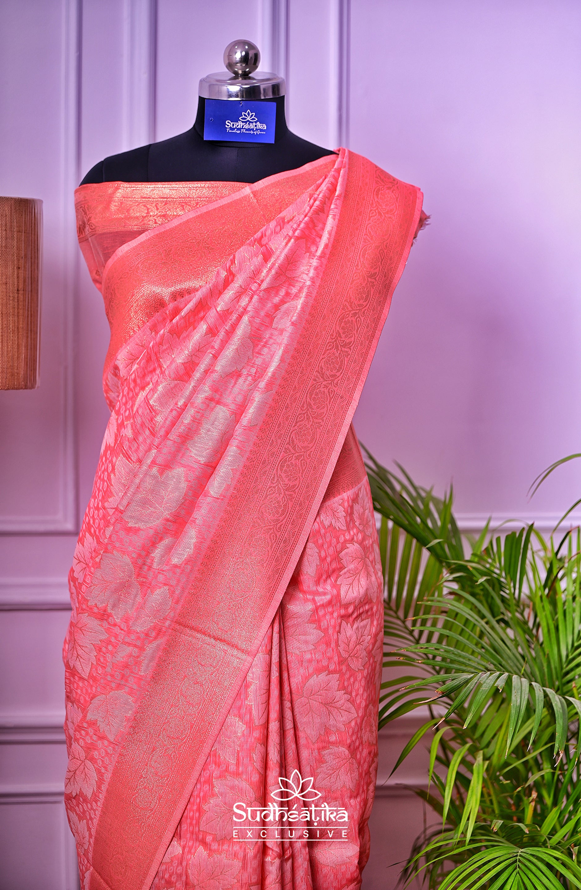Peach Banarsi Cotton Silk Lightweight
