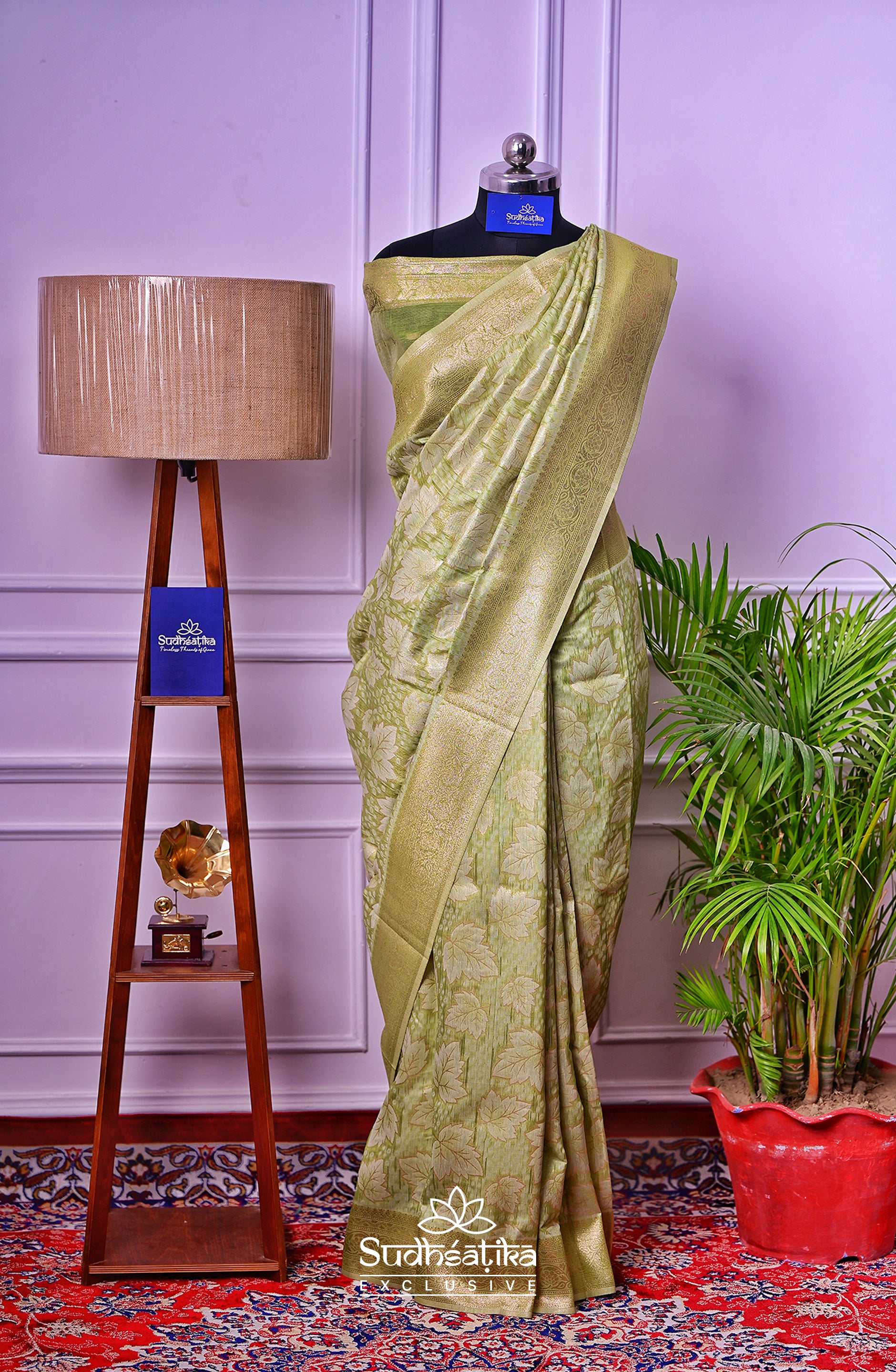 Parrot Green Banarsi Cotton Silk Lightweight