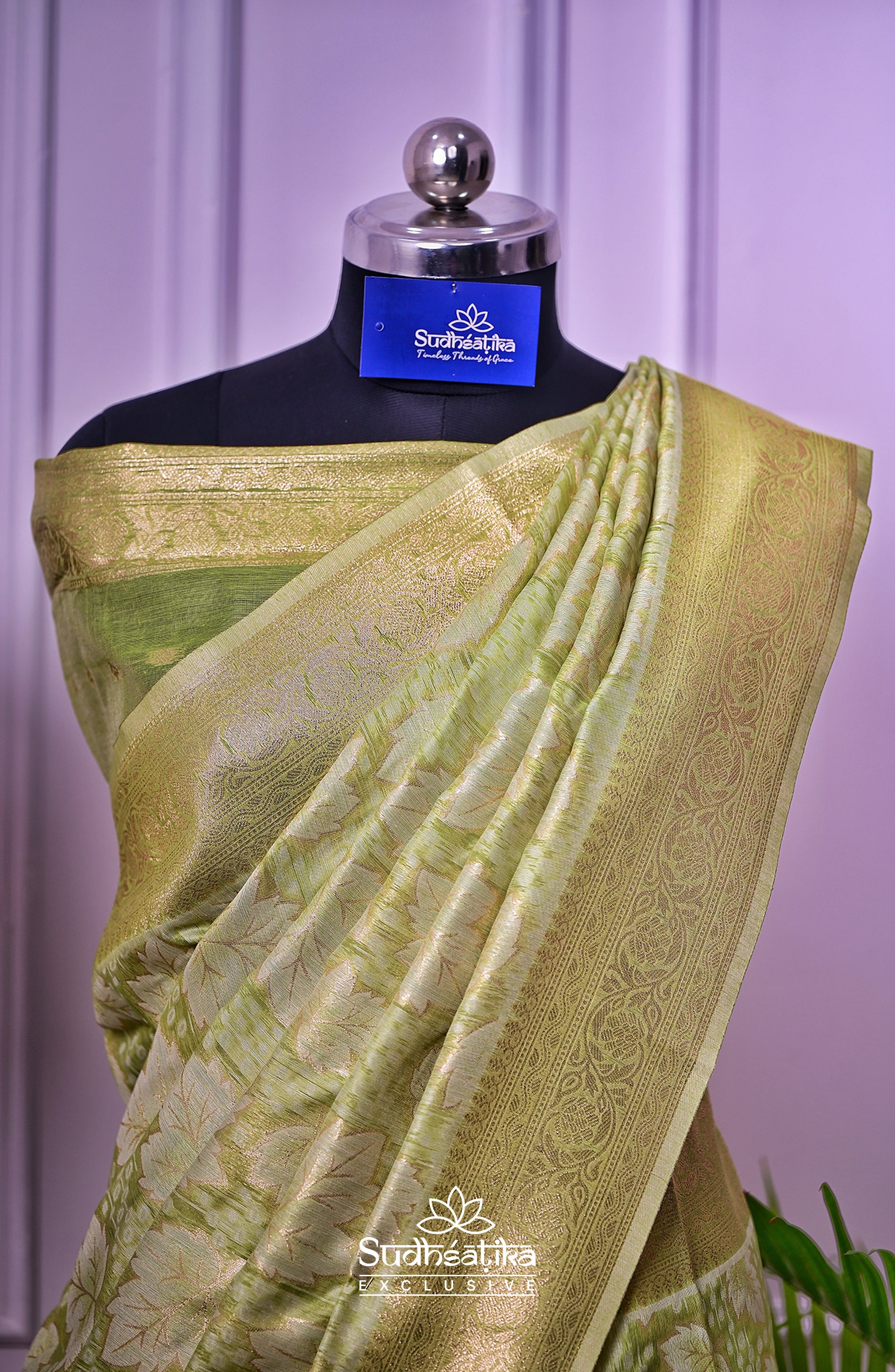 Parrot Green Banarsi Cotton Silk Lightweight