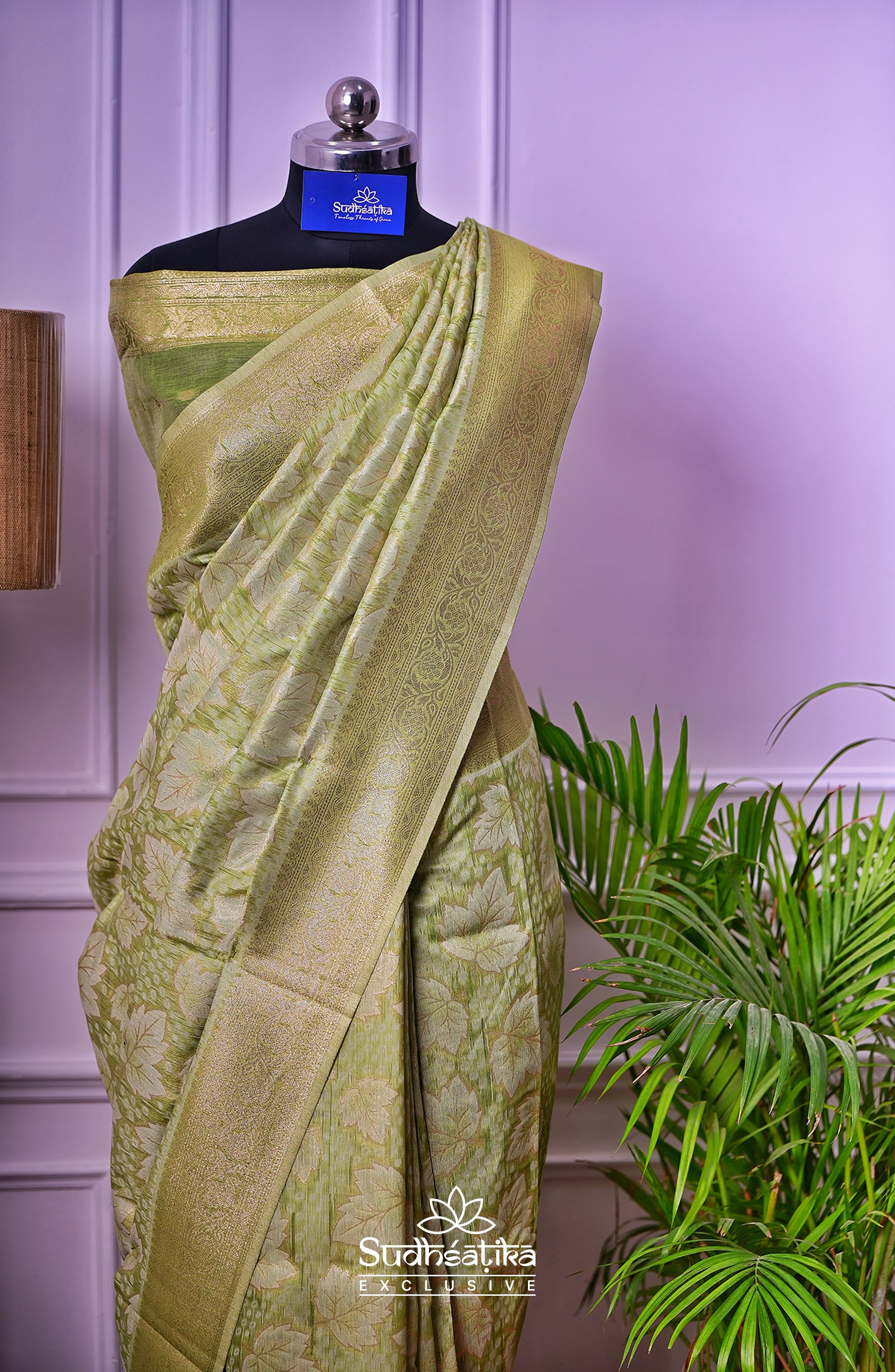 Parrot Green Banarsi Cotton Silk Lightweight