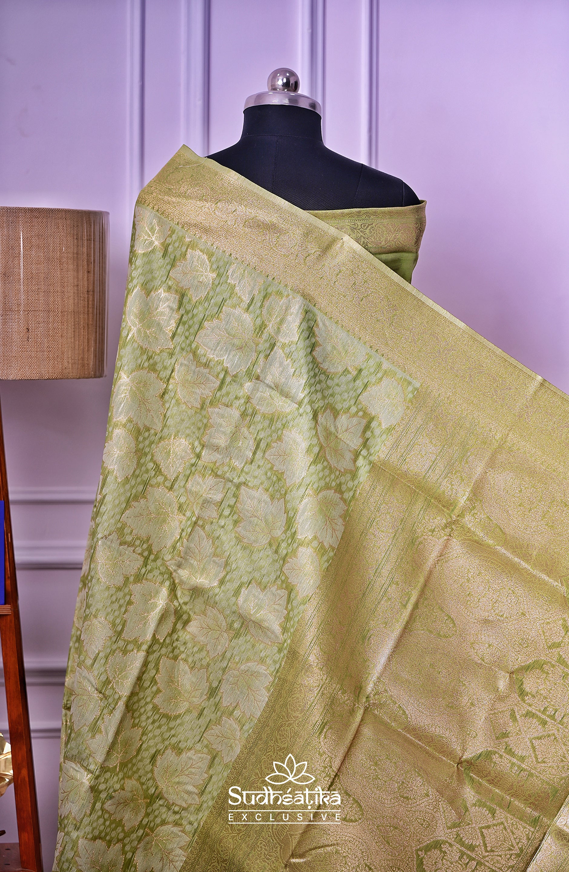Parrot Green Banarsi Cotton Silk Lightweight