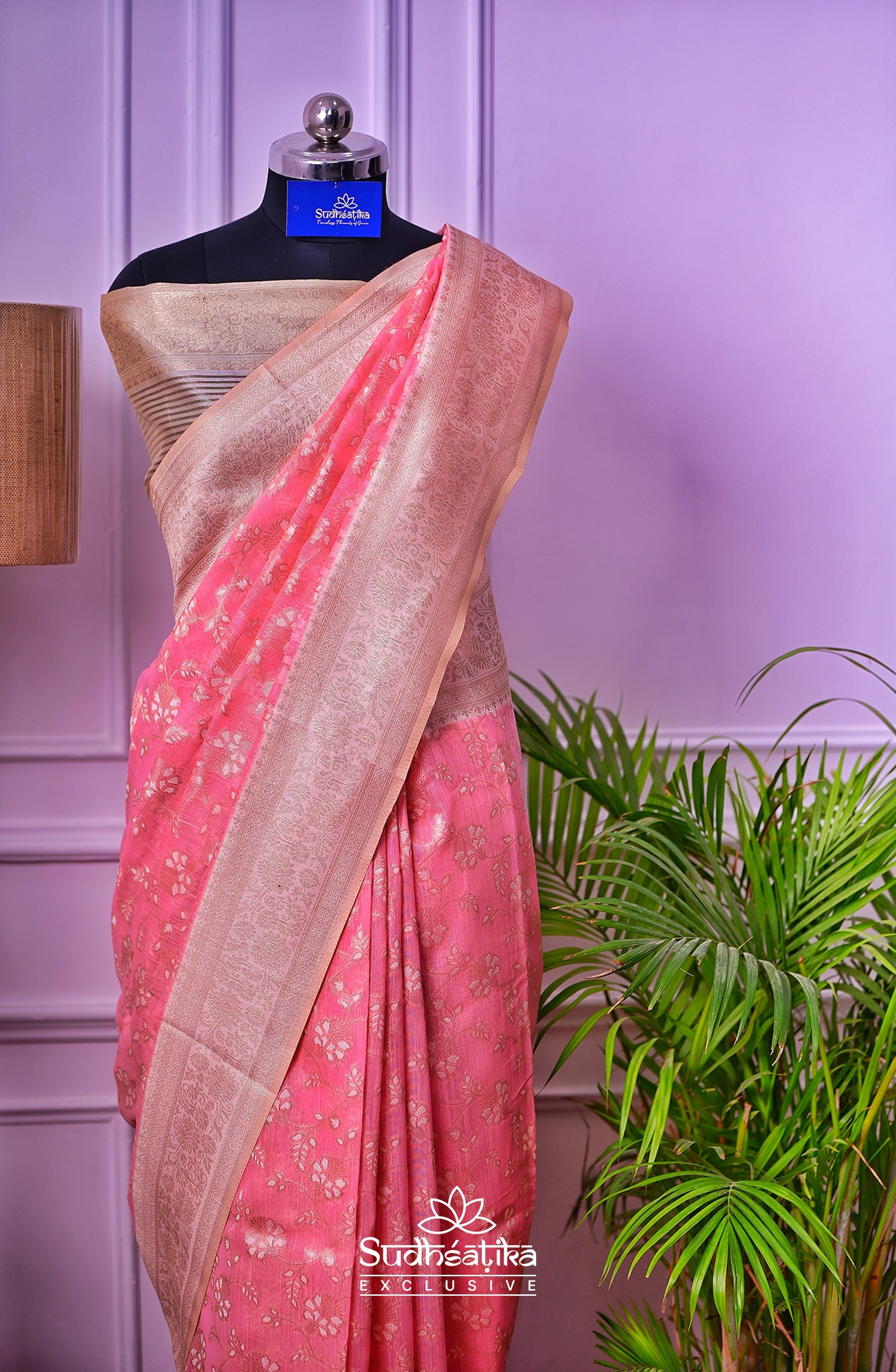 Baby Pink Banarsi Cotton Silk Lightweight