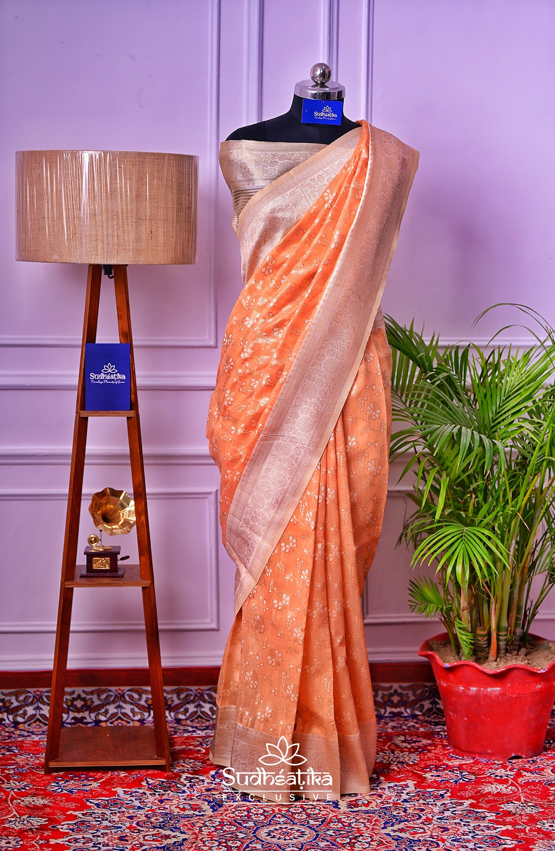 Peach Banarsi Cotton Silk Lightweight