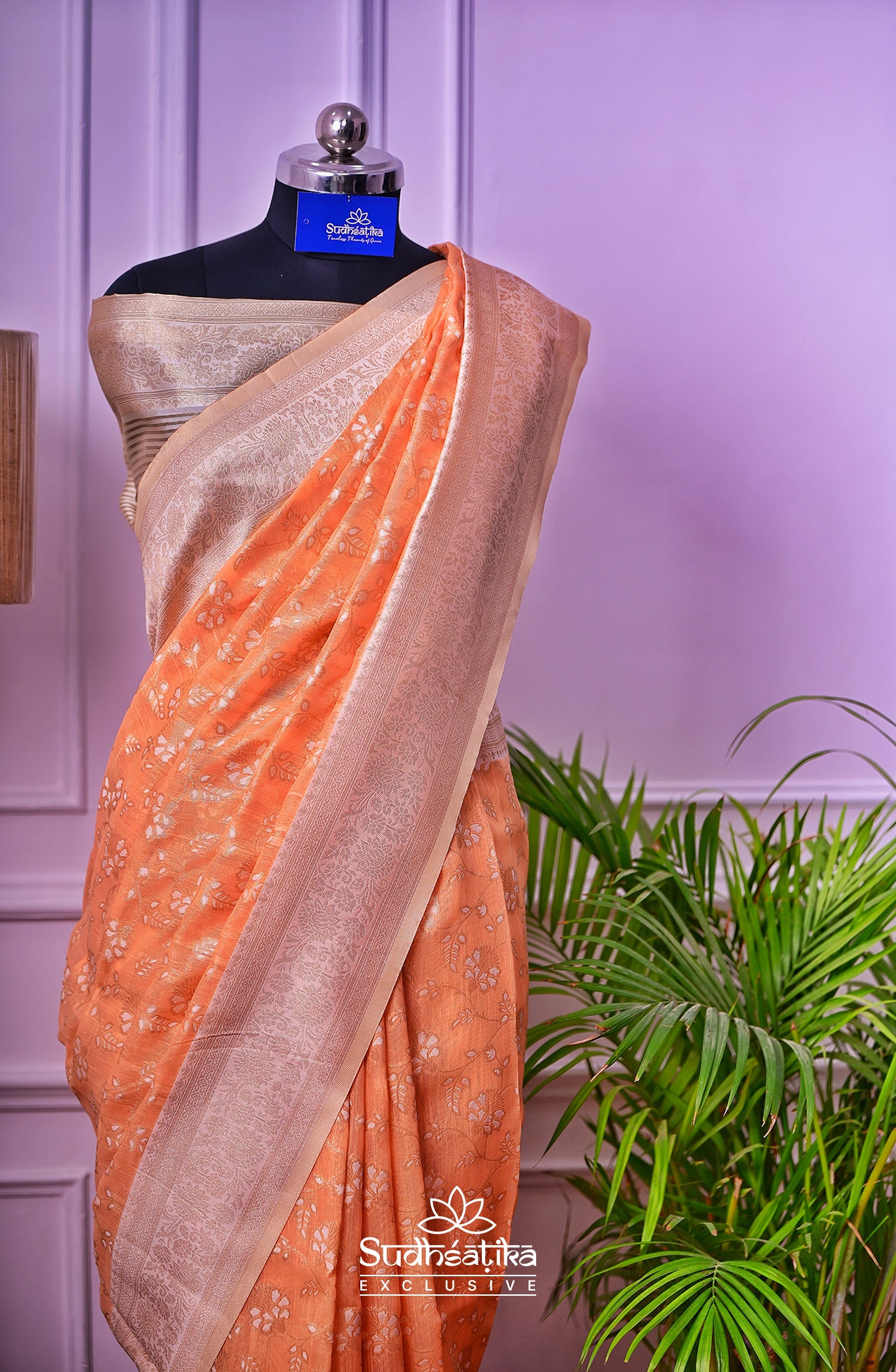 Peach Banarsi Cotton Silk Lightweight