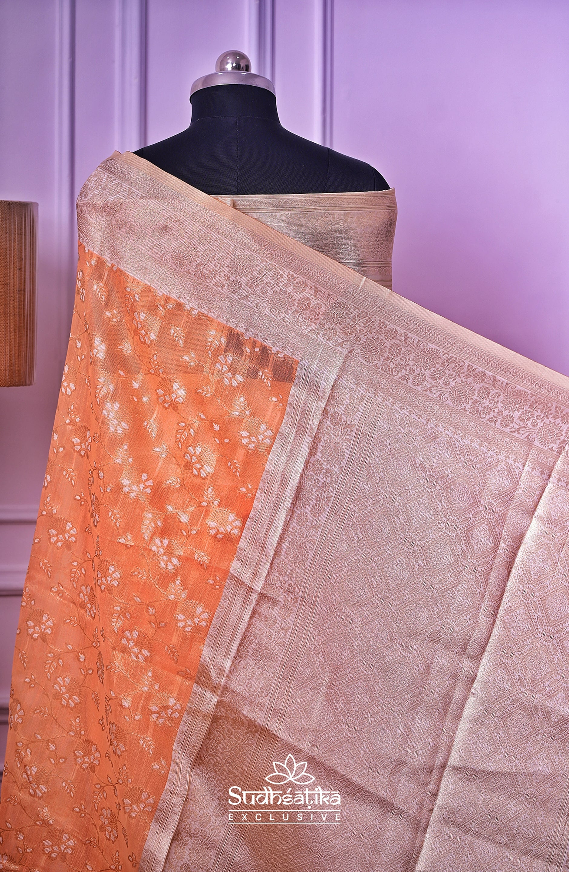 Peach Banarsi Cotton Silk Lightweight