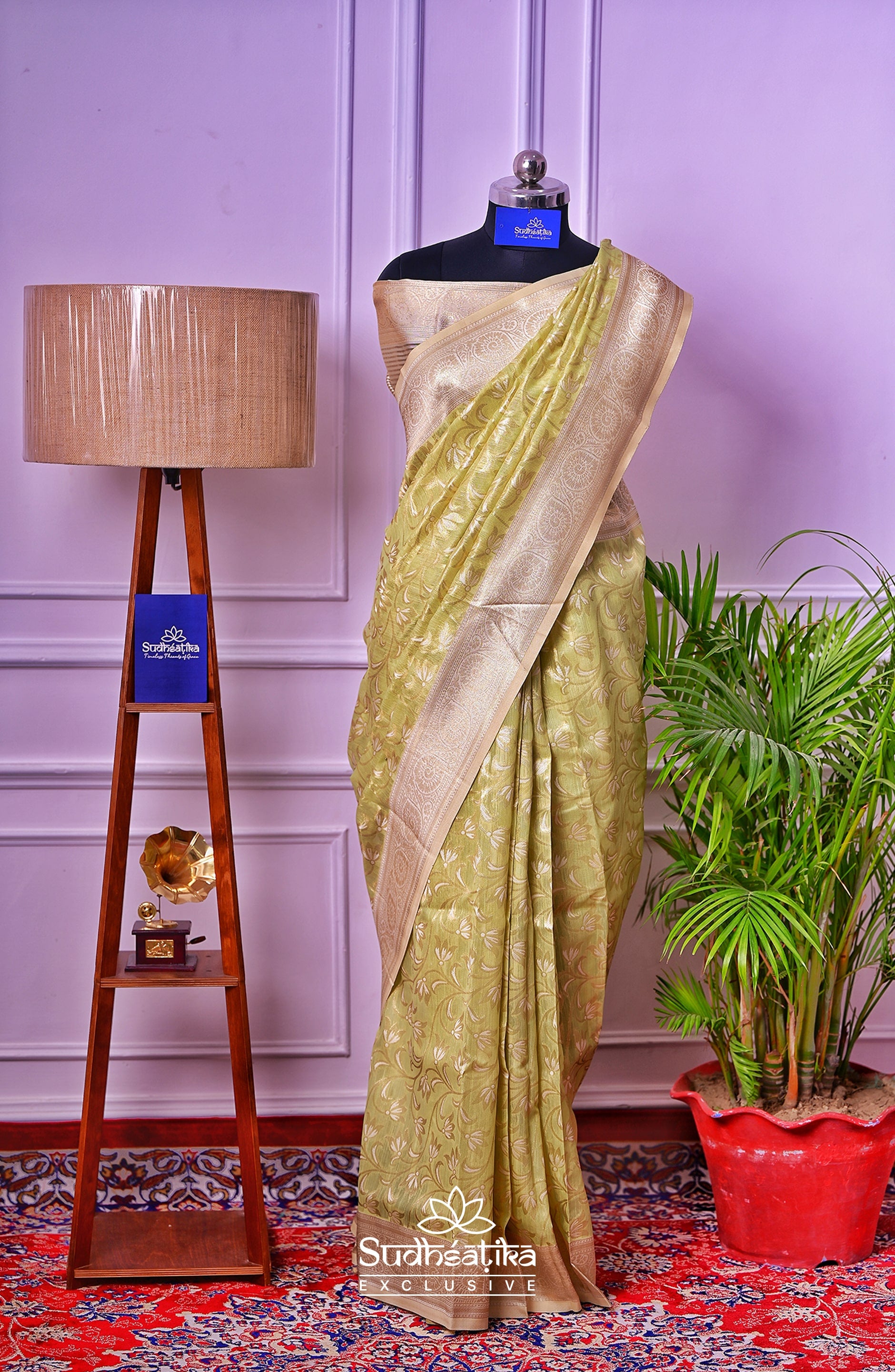 Light Green Banarsi Cotton Silk Lightweight