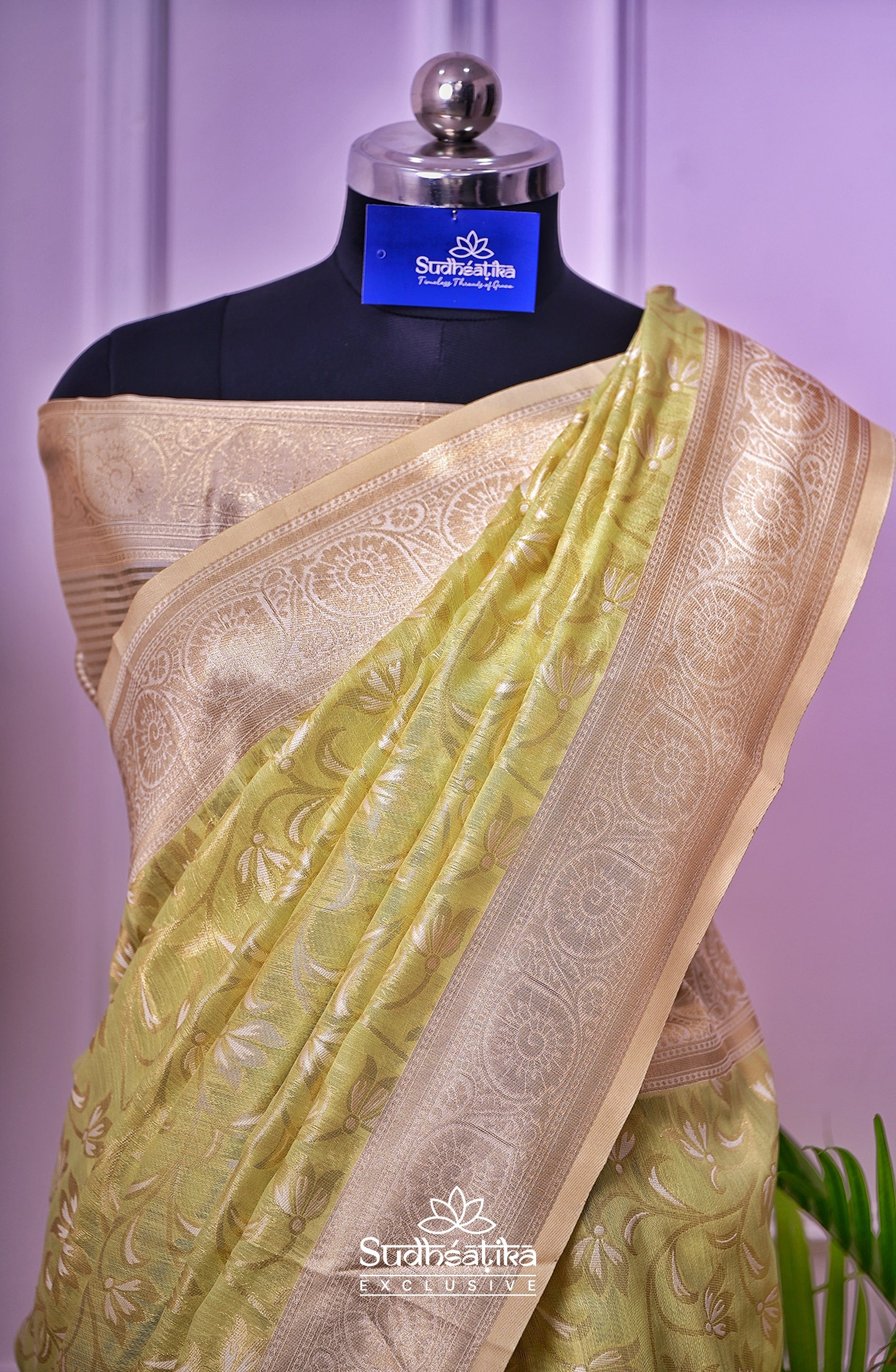 Light Green Banarsi Cotton Silk Lightweight