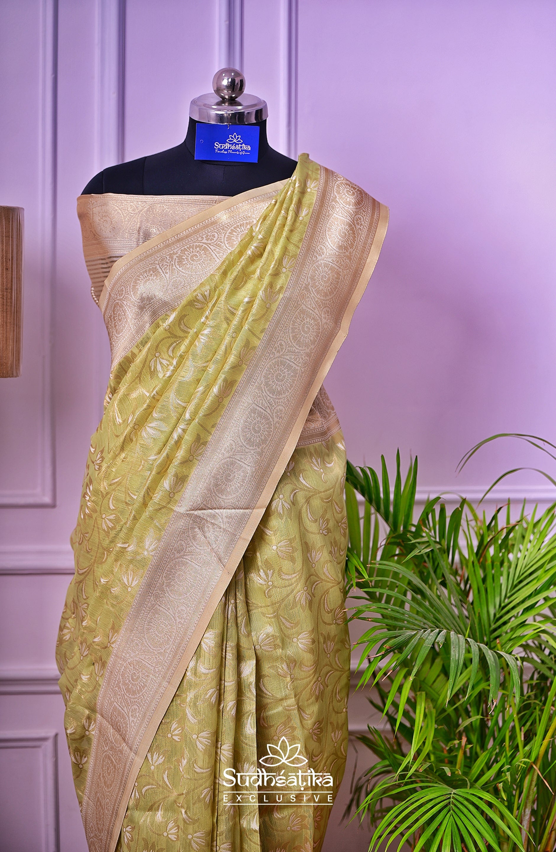 Light Green Banarsi Cotton Silk Lightweight