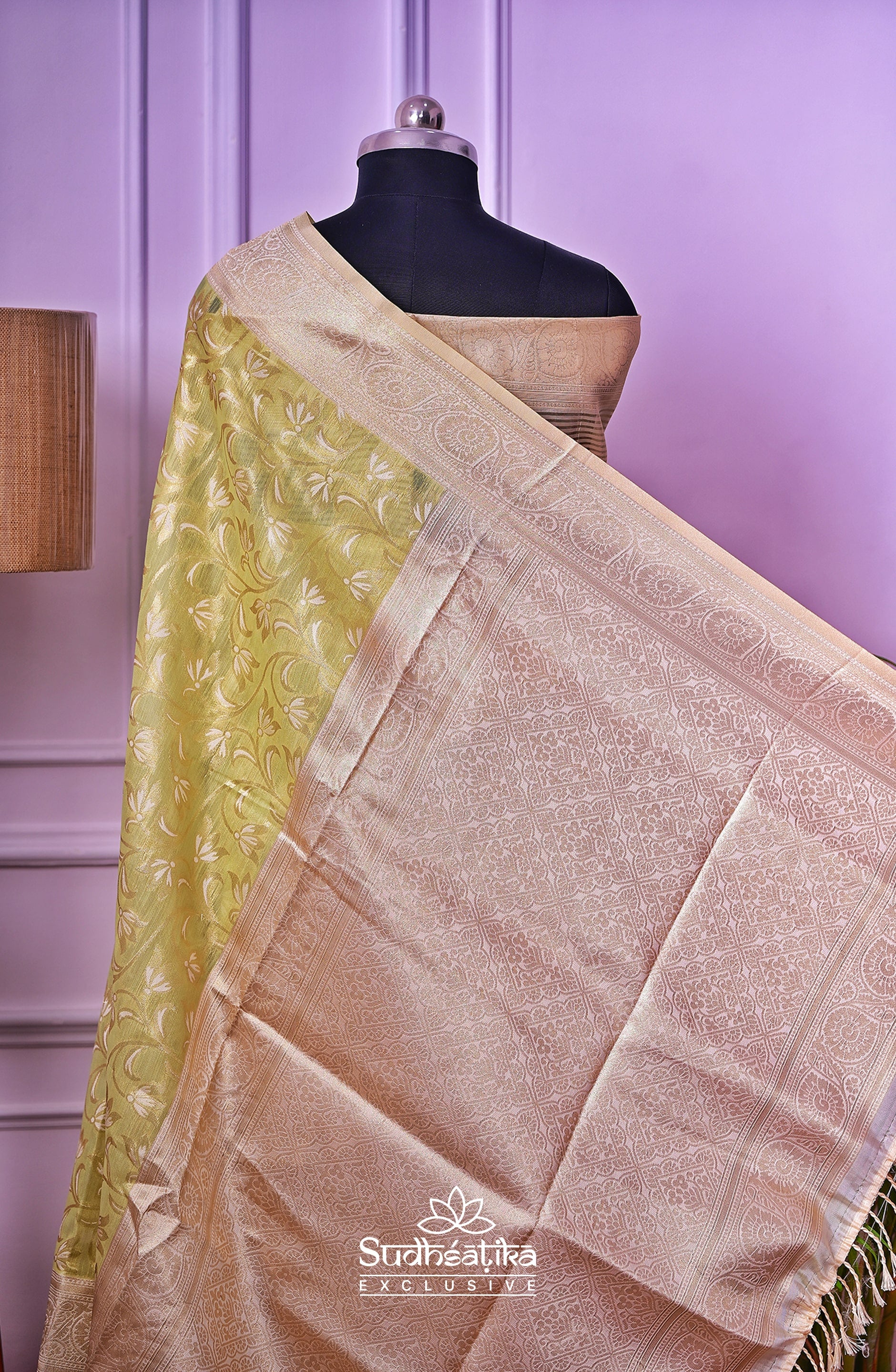 Light Green Banarsi Cotton Silk Lightweight