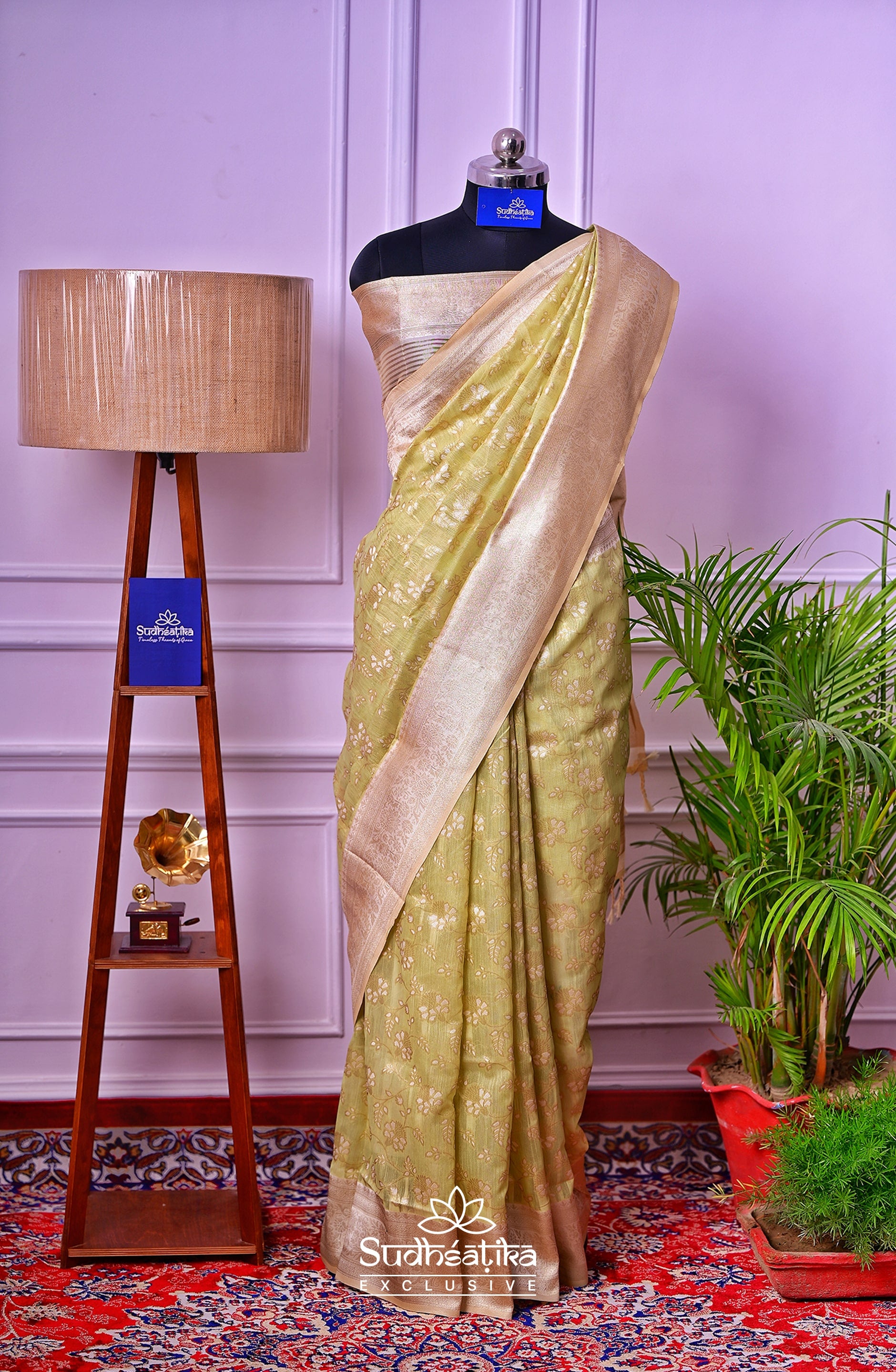 Light Green Banarsi Cotton Silk Lightweight