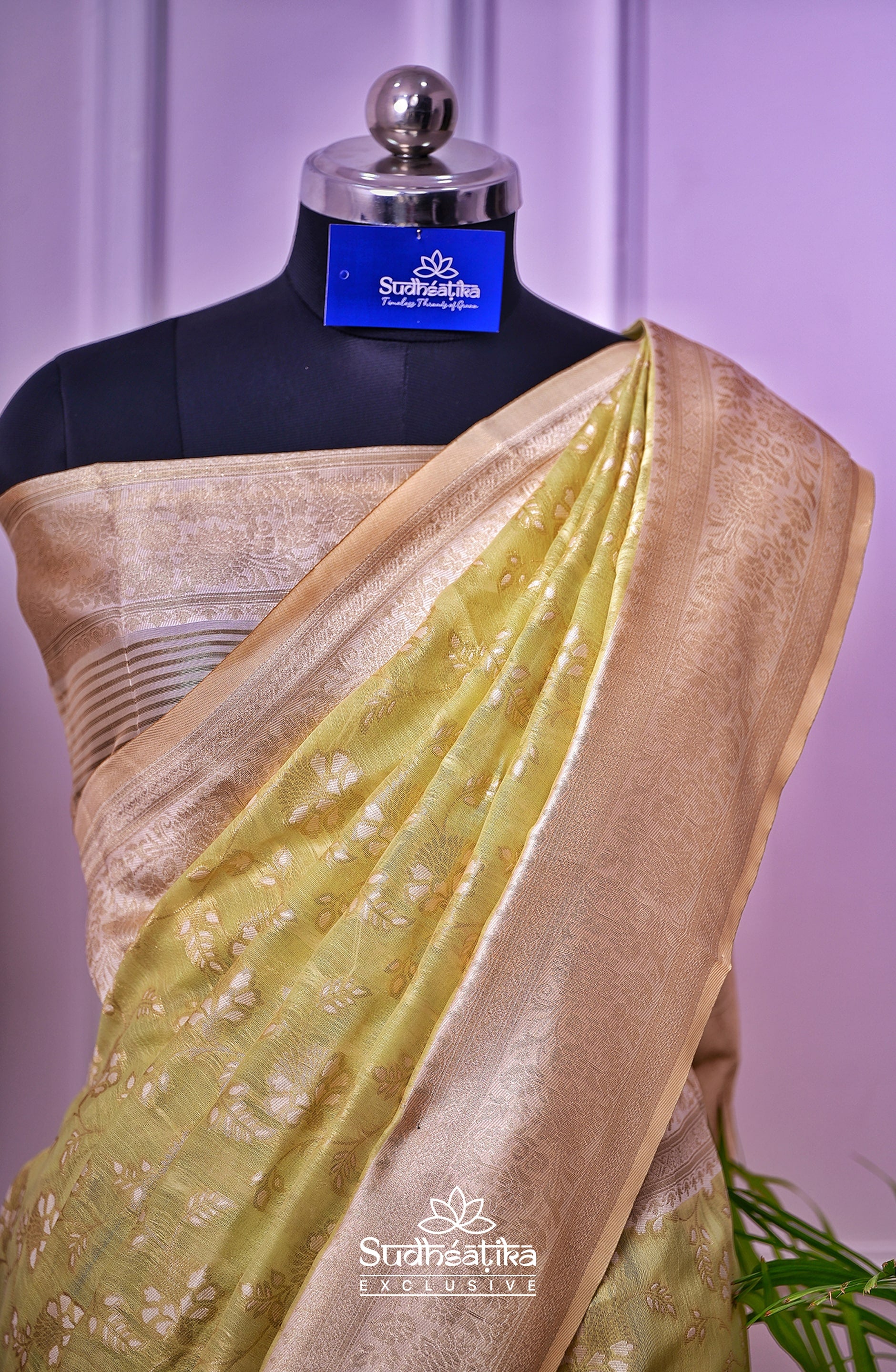 Light Green Banarsi Cotton Silk Lightweight